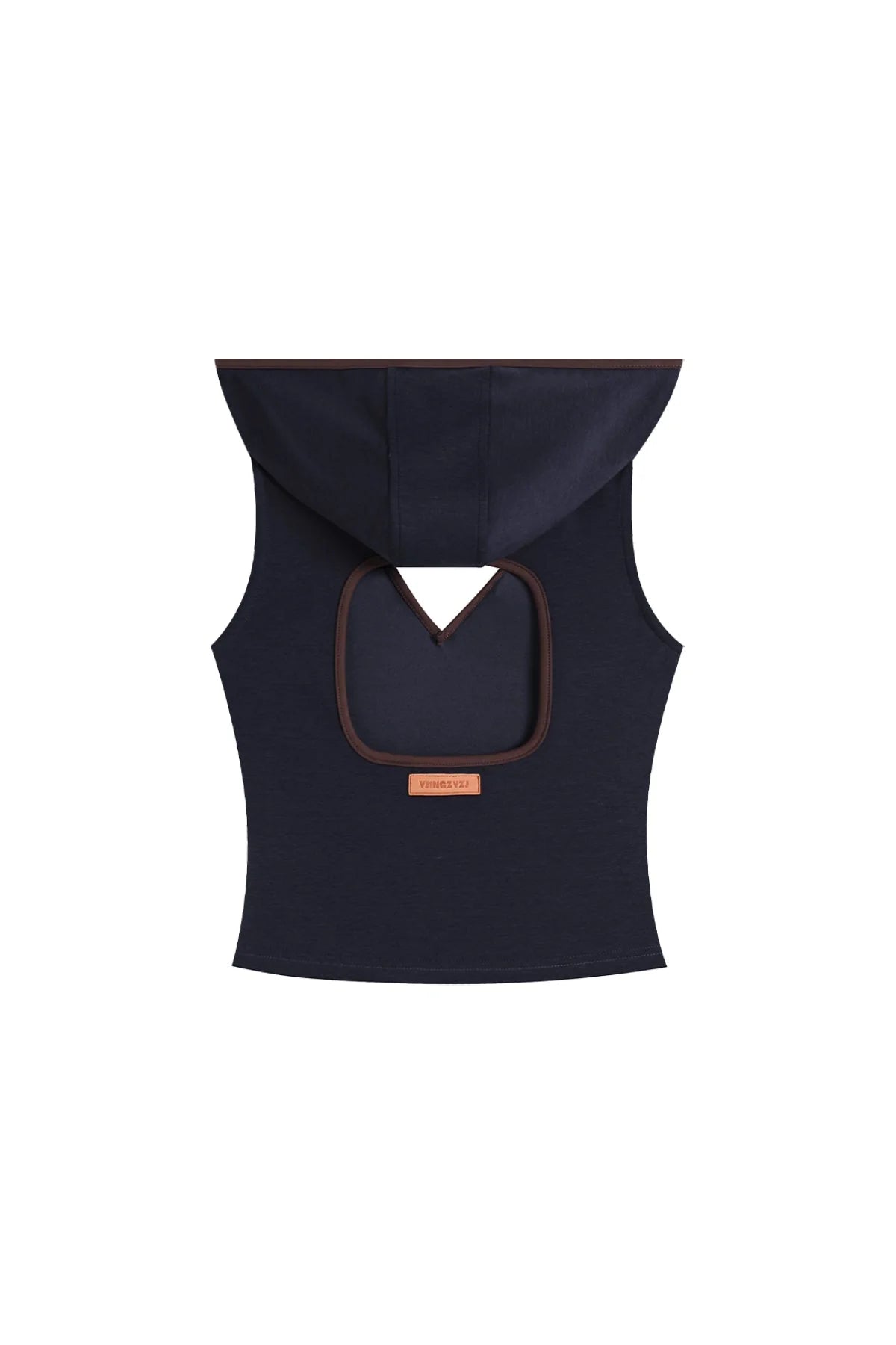 V-CUTOUT HOODED SLEEVELESS TRIM TOP IN DARK BLUE