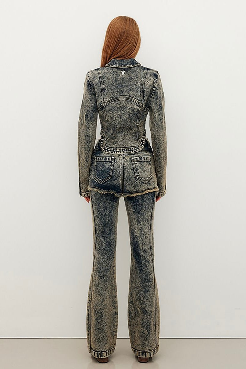YUSE SKIRT LAYERED BOOTS CUT DENIM PANTS - VINTAGE INDIGO