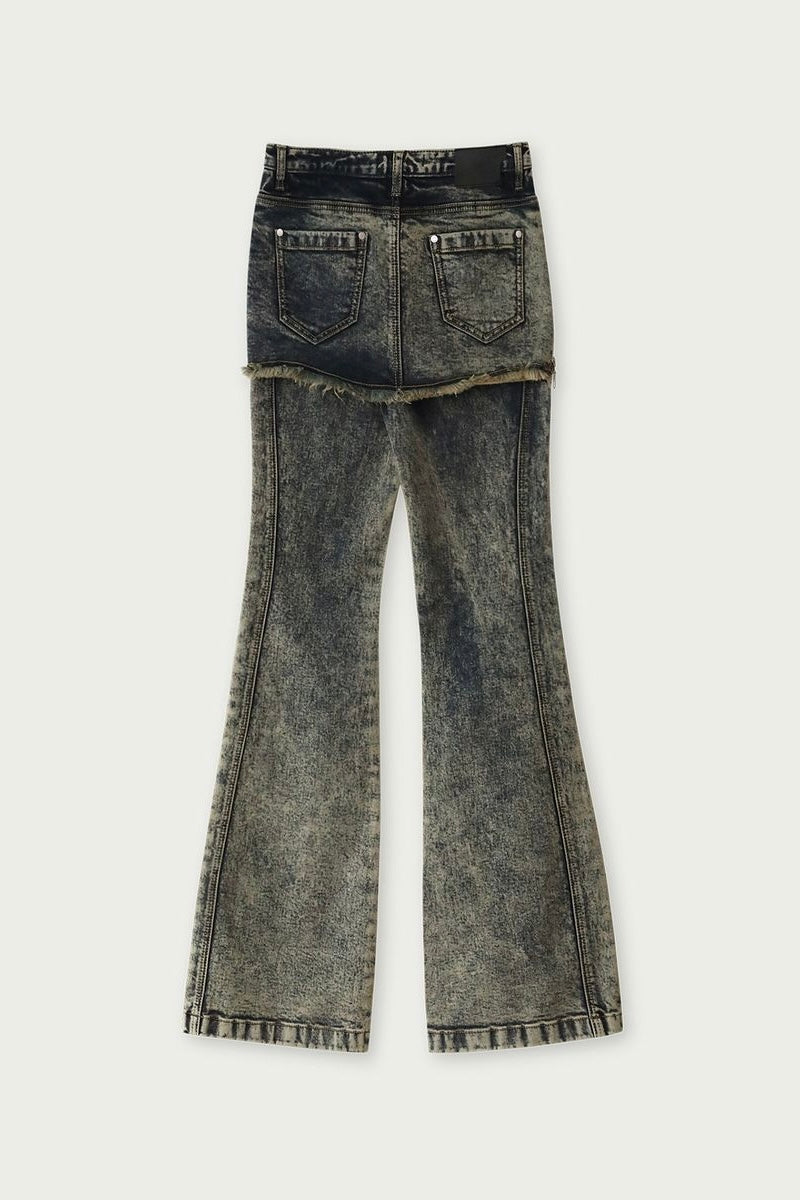 YUSE SKIRT LAYERED BOOTS CUT DENIM PANTS - VINTAGE INDIGO