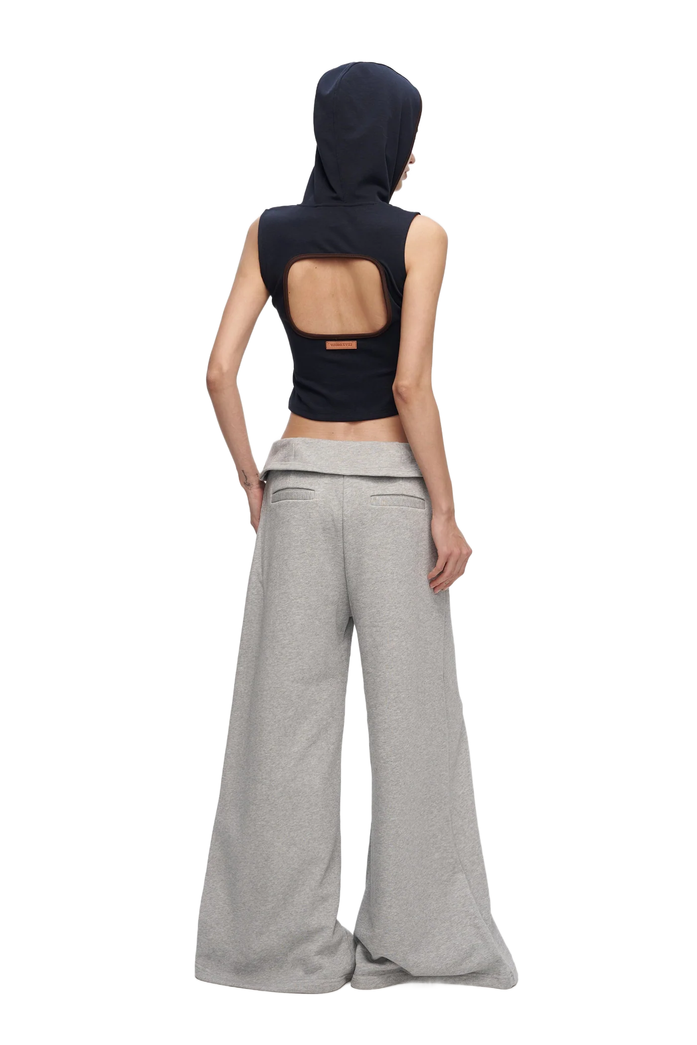 DOUBLE-LAYER COLLAR WIDE-LEG PANTS IN GRAY