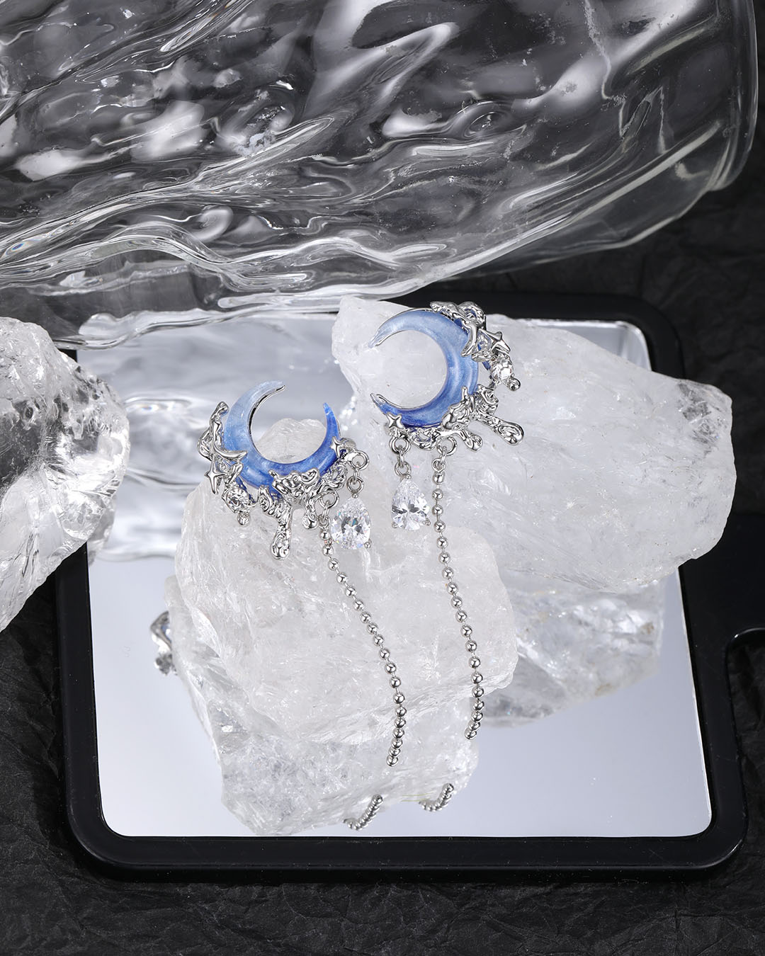 Tidal Blue Moon Chain Earrings