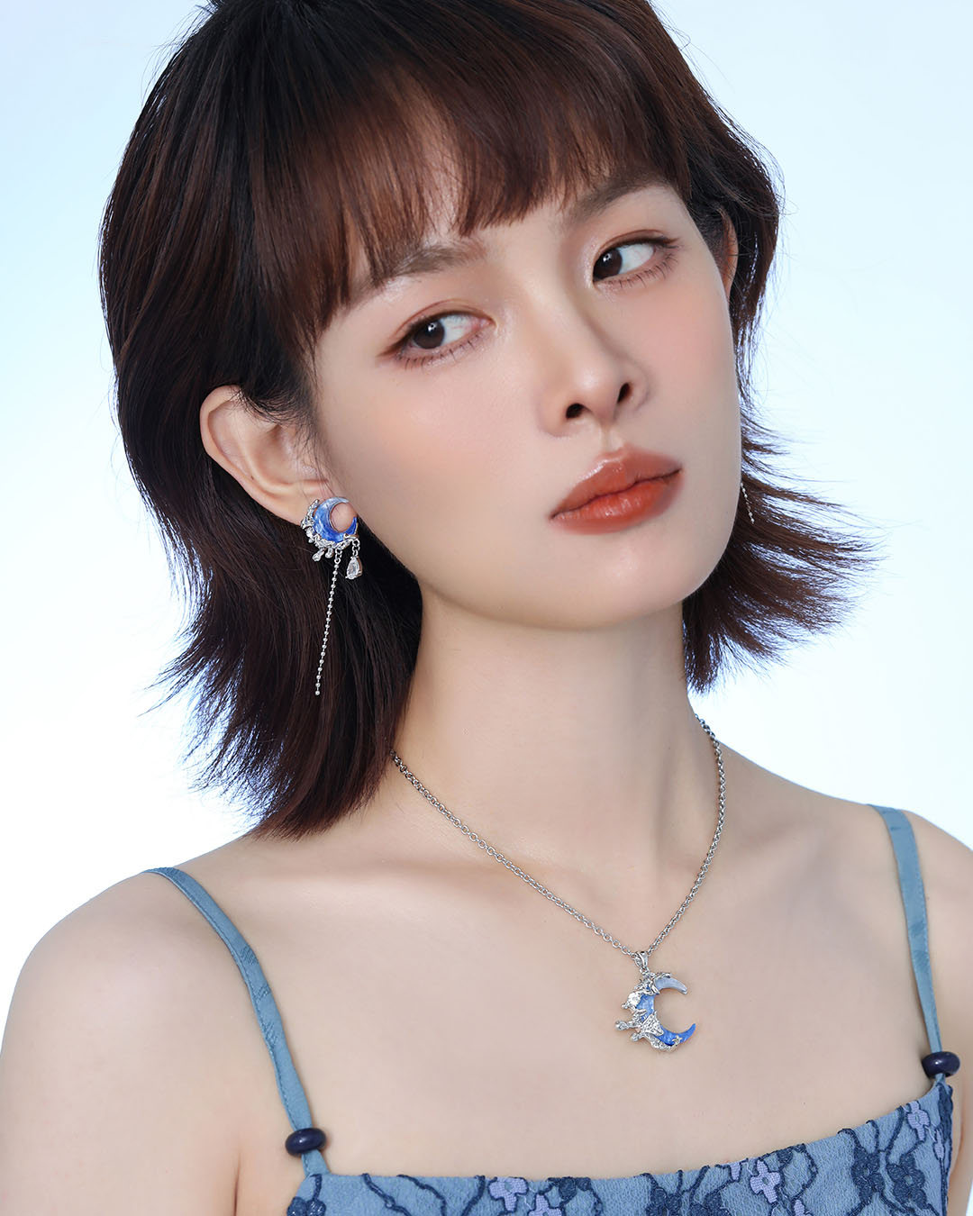 Tidal Blue Moon Chain Earrings