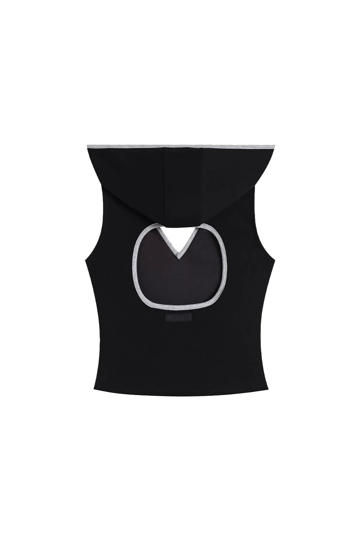 V-CUTOUT HOODED SLEEVELESS TRIM TOP IN BLACK