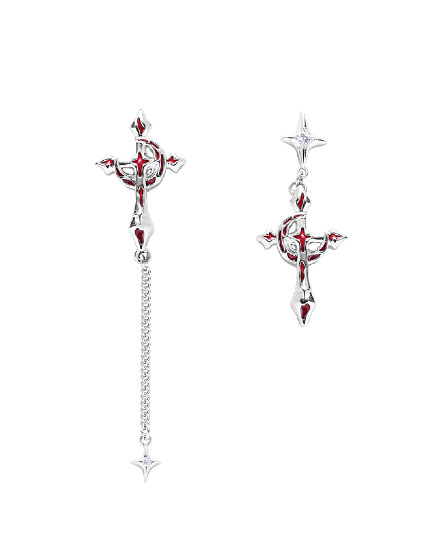 Lunox Red Cross with Moon Drop Earrings
