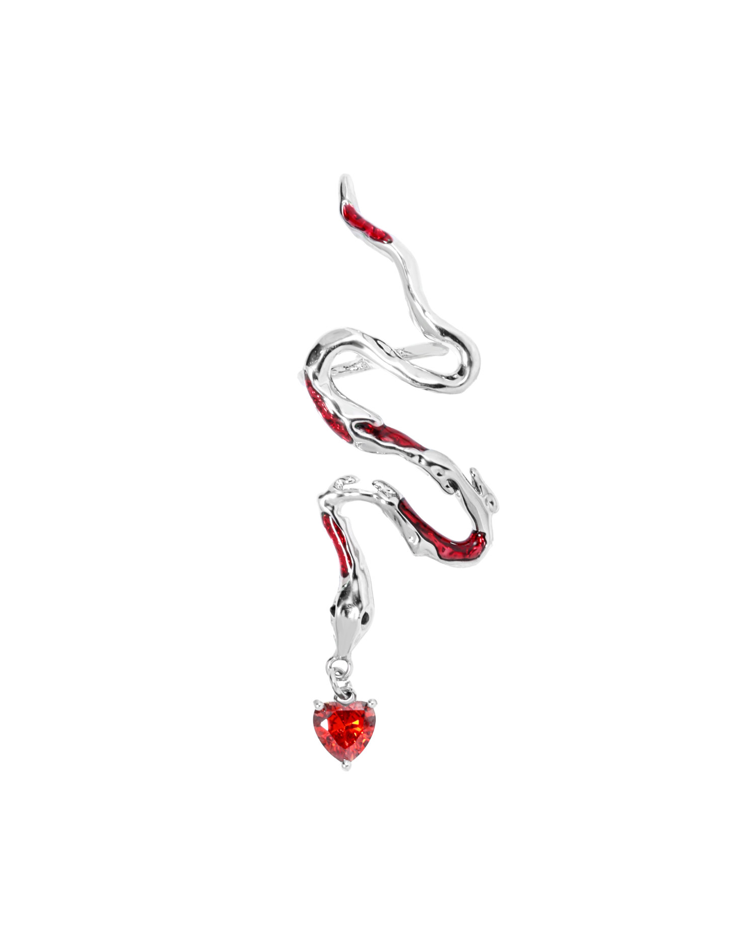 Elektra Red Serpent Stud Earring with Cuff (Left Side Only)