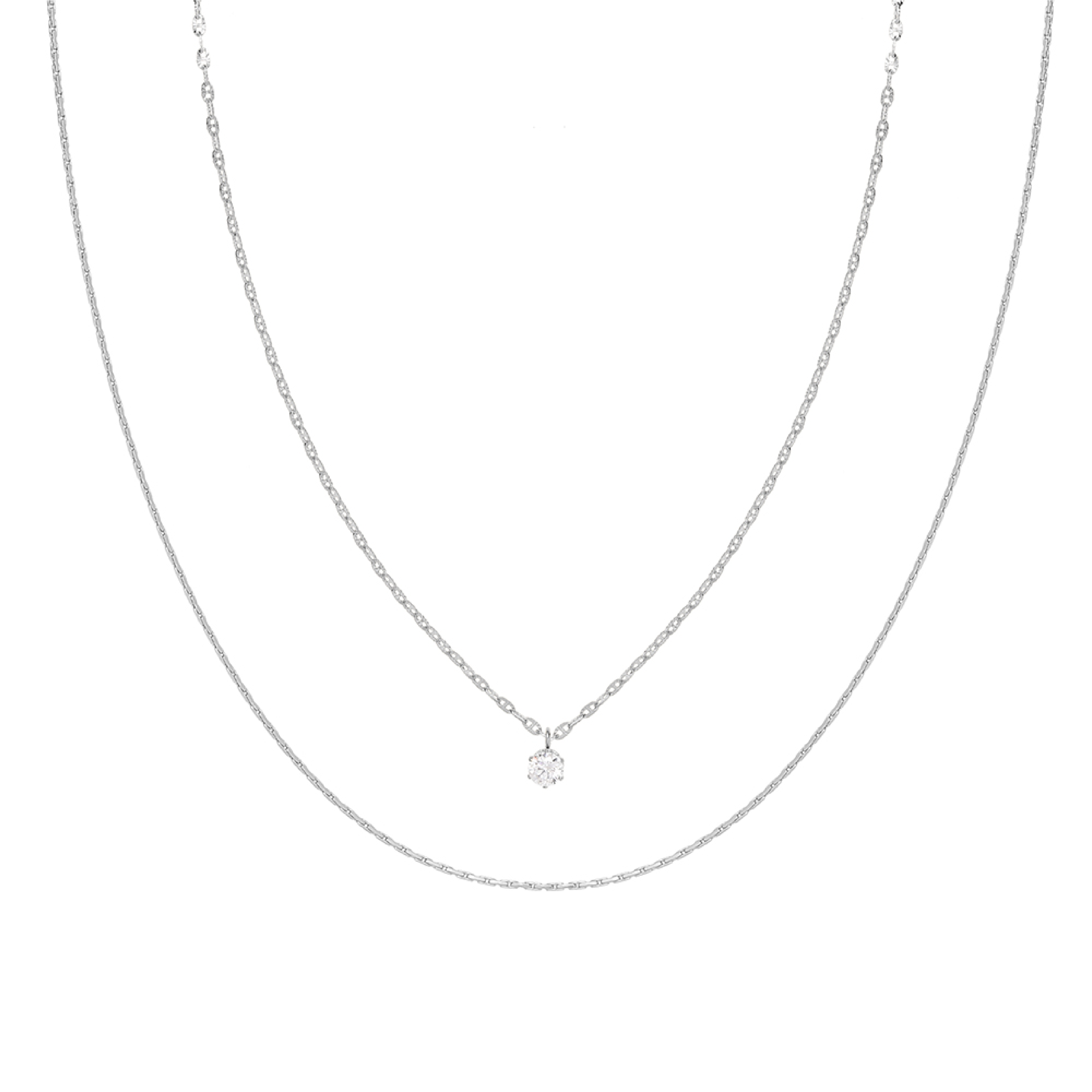 Evie Zirconia Layered Necklace - Silver