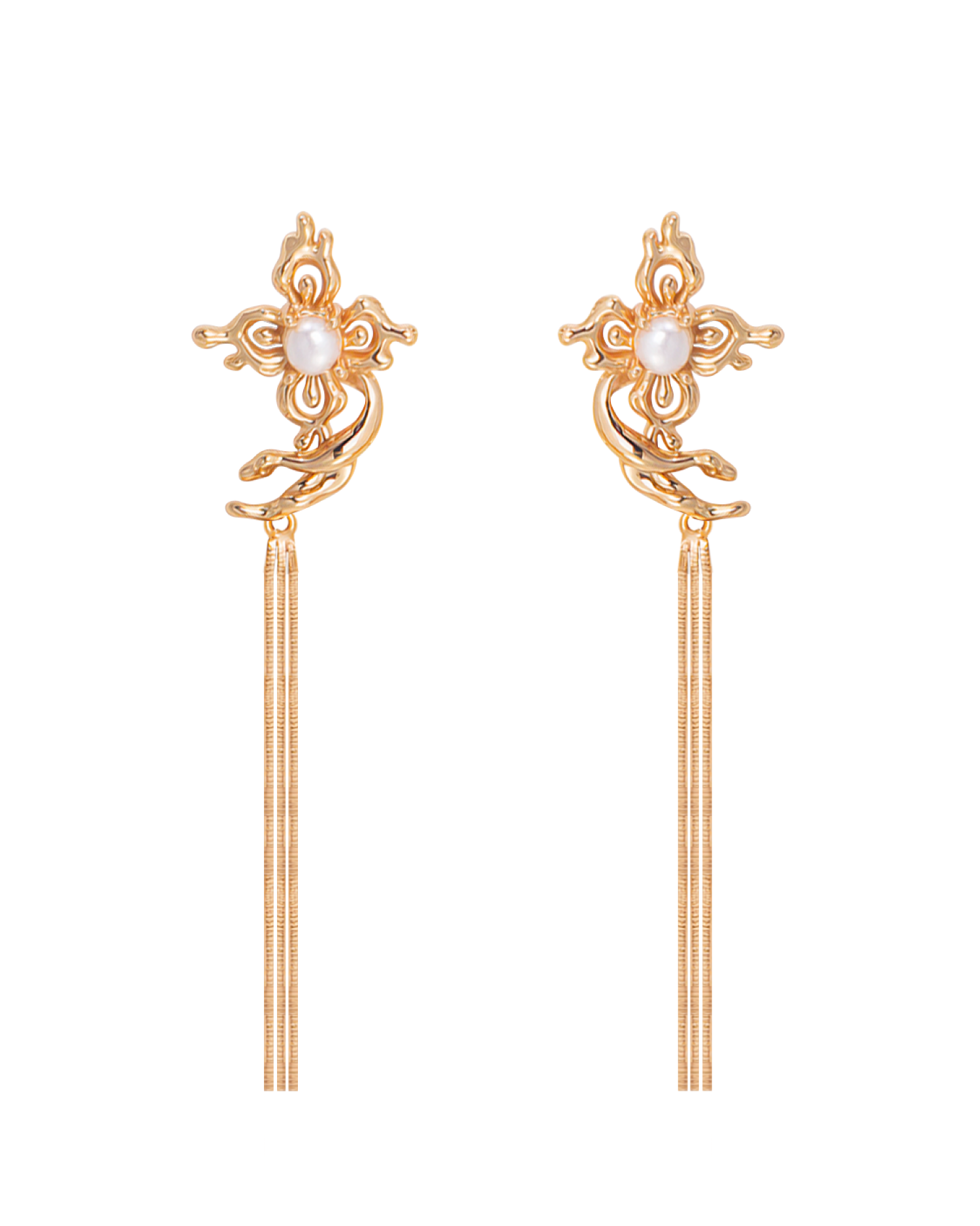 Phalora Orchid Pearls Earrings - Gold