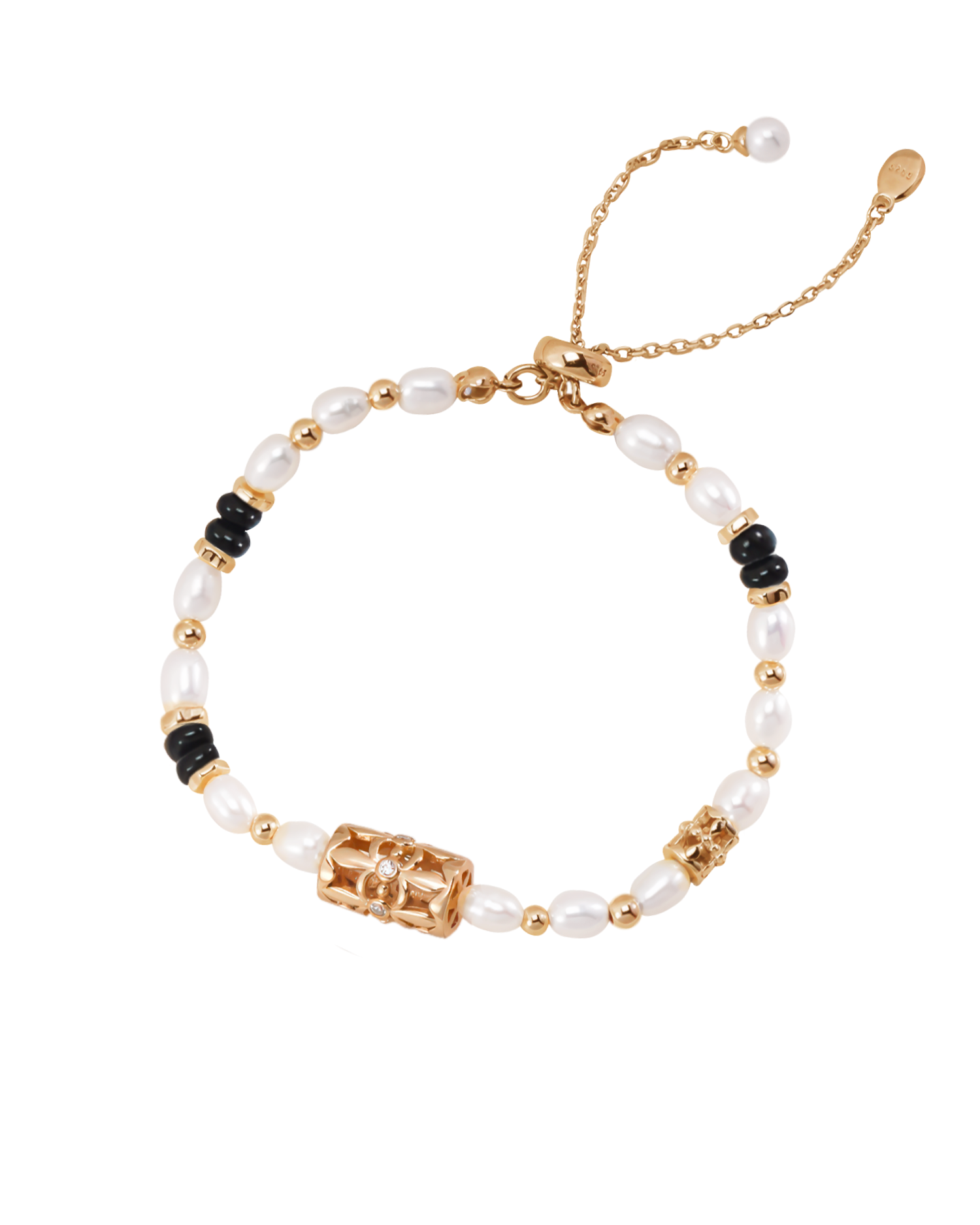 Iris Pearls Bracelet with Onyx - Gold
