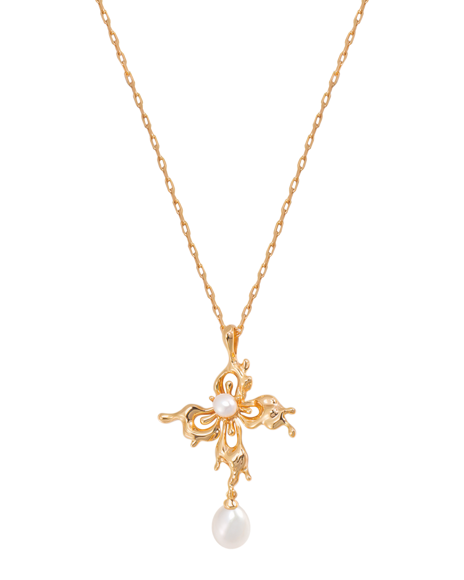 Phalora Orchid Pearls Necklace - Gold