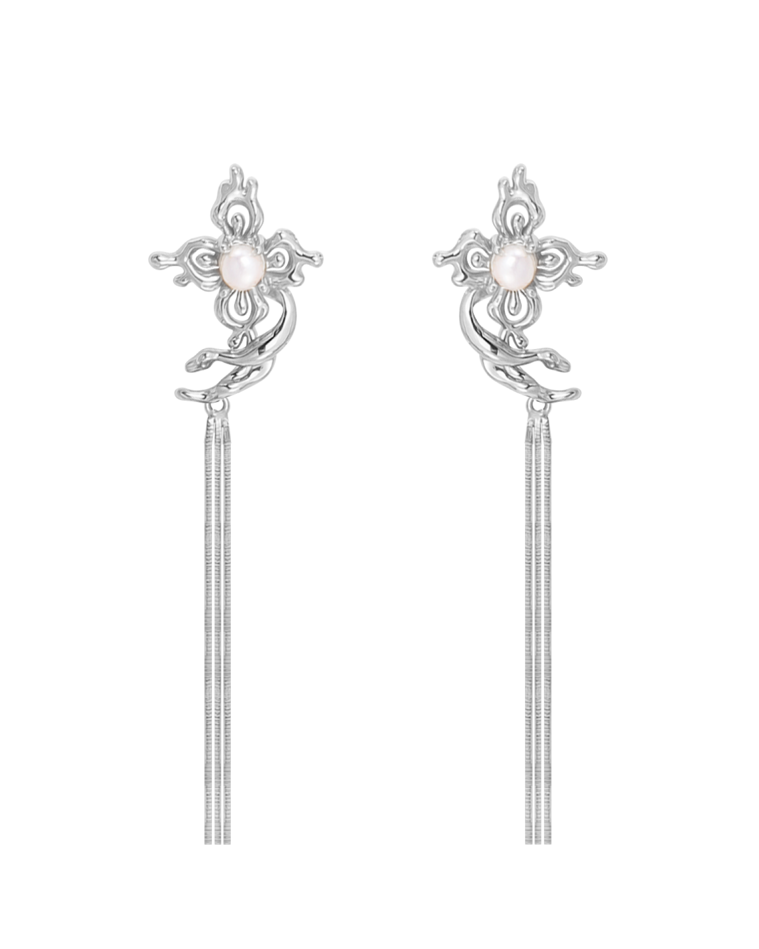 Phalora Orchid Pearls Earrings - Silver