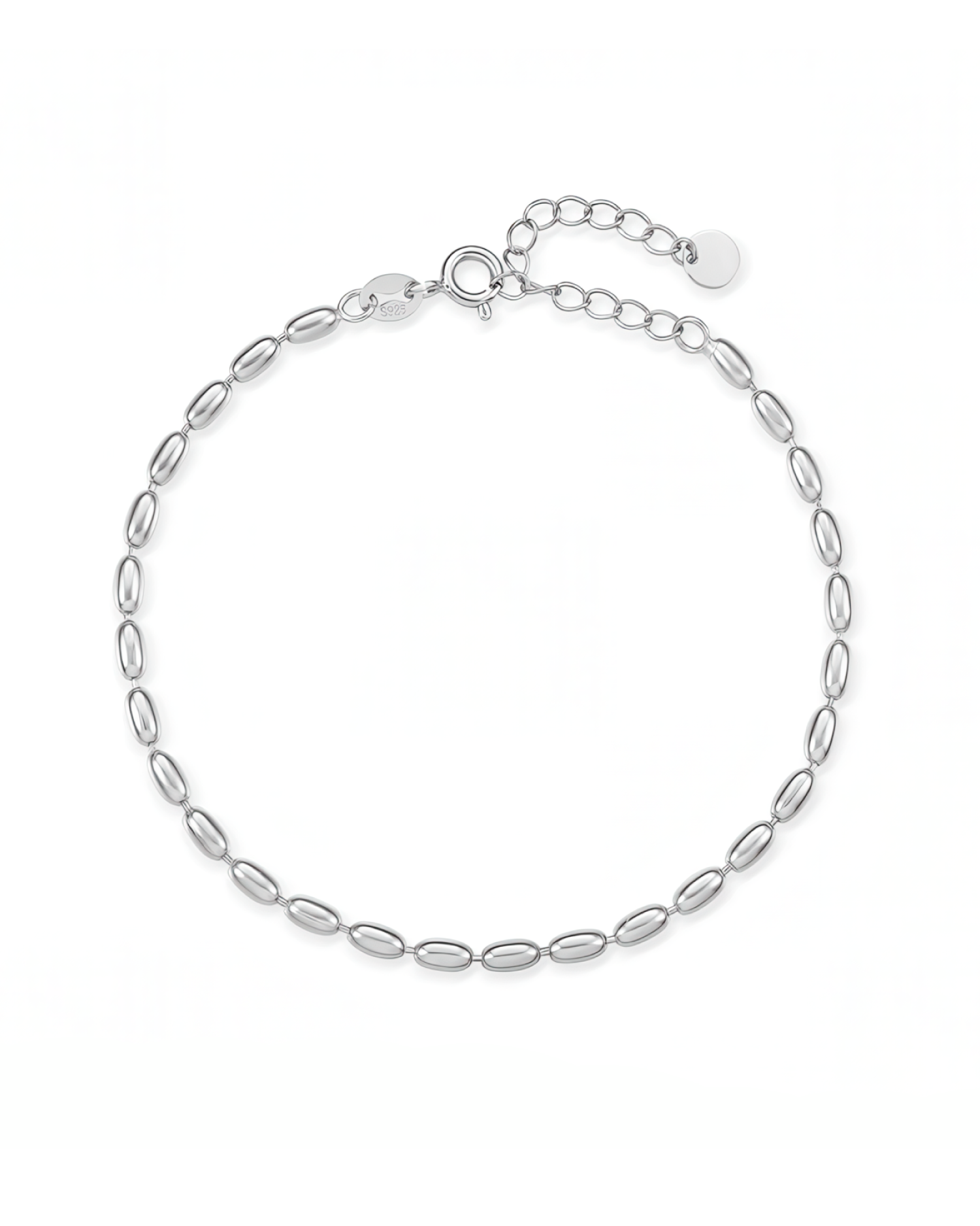 Minimal Oval Beaded Bracelet – Silver