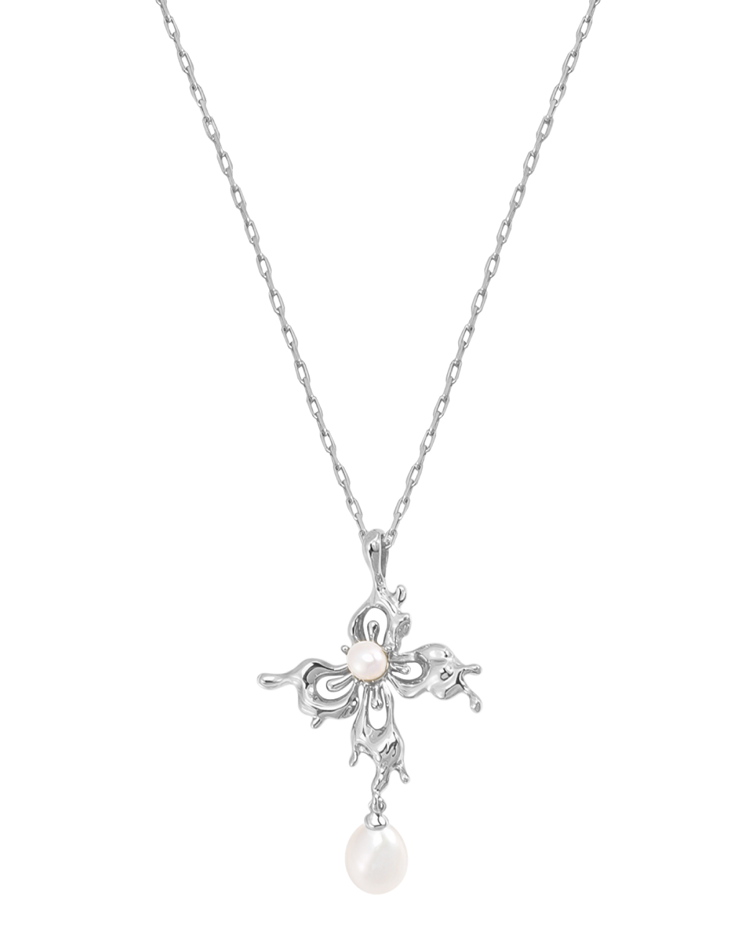 Phalora Orchid Pearls Necklace - Silver