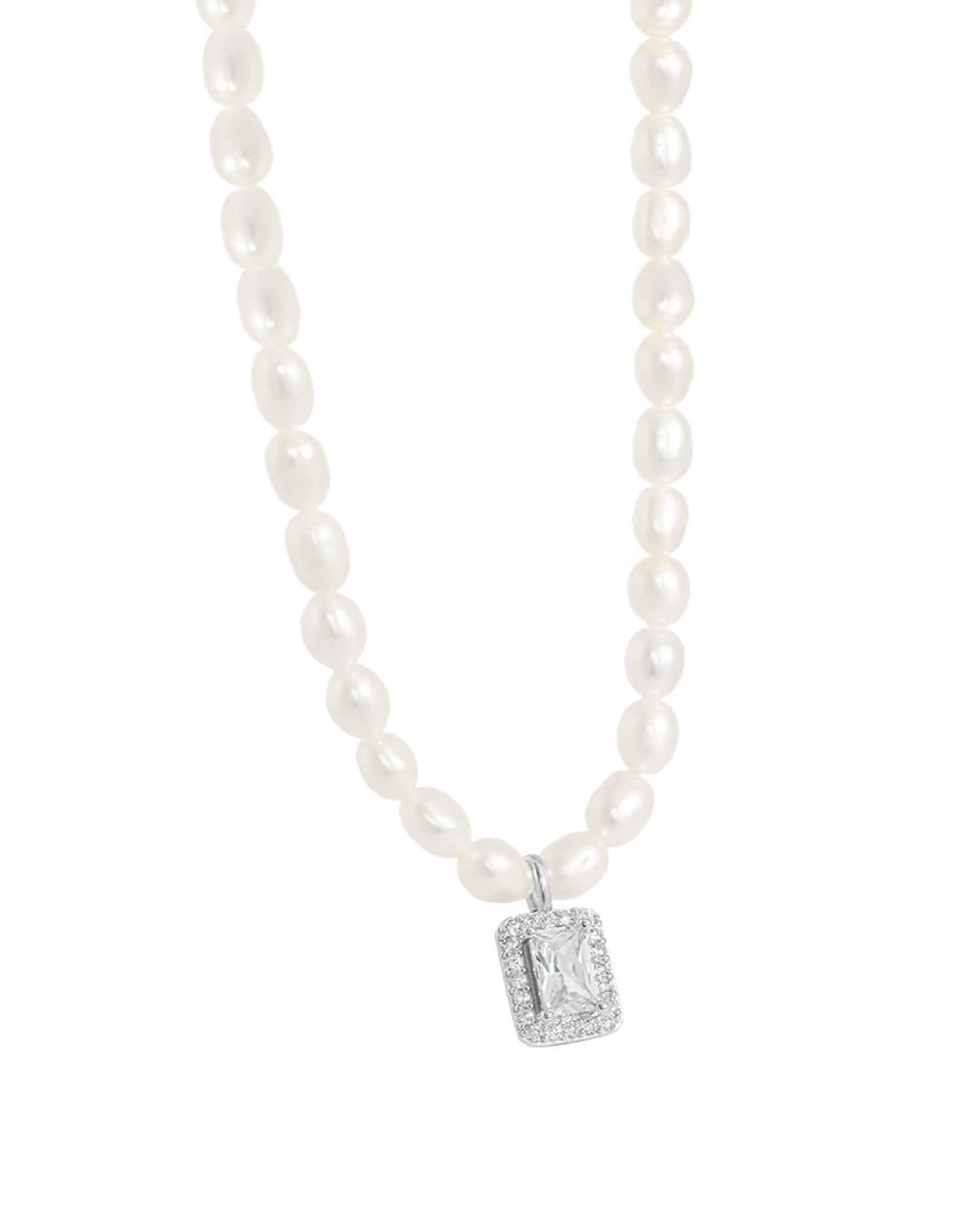 Halimah Cubic Pearls Necklace - Silver