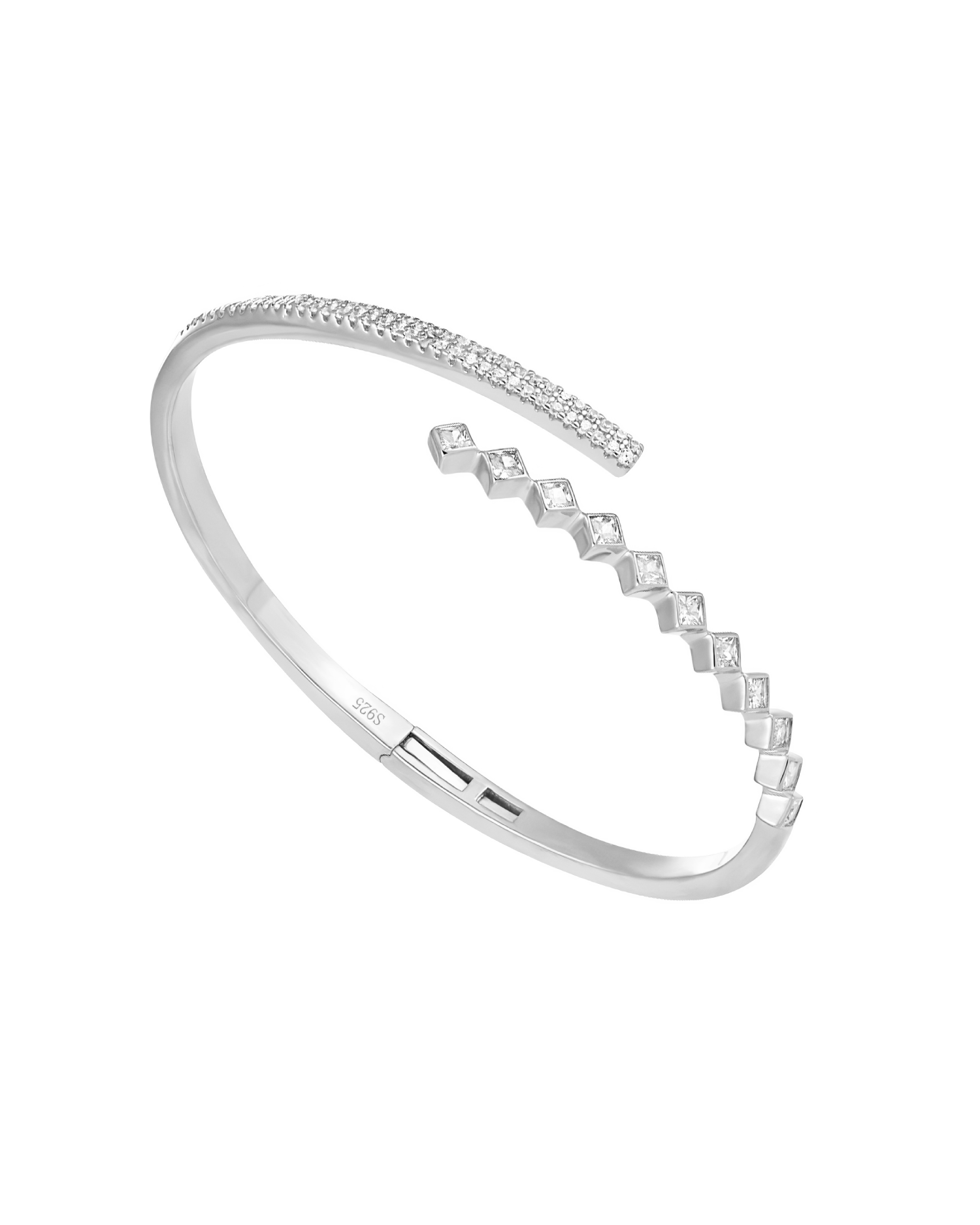 Elia Zirconia Bypass Bangle - Silver