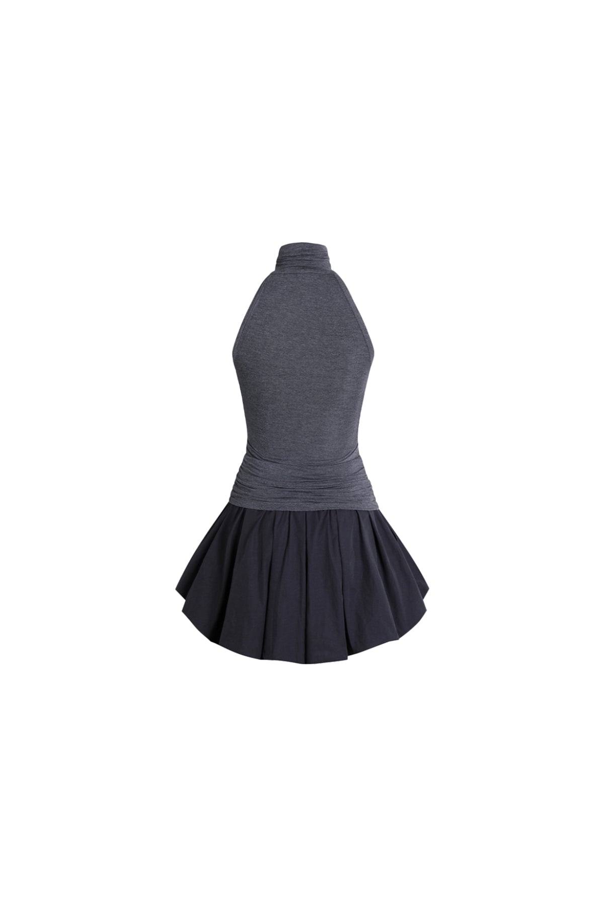 YJ Halter Ruched Bubble Hem Mini Dress In Black