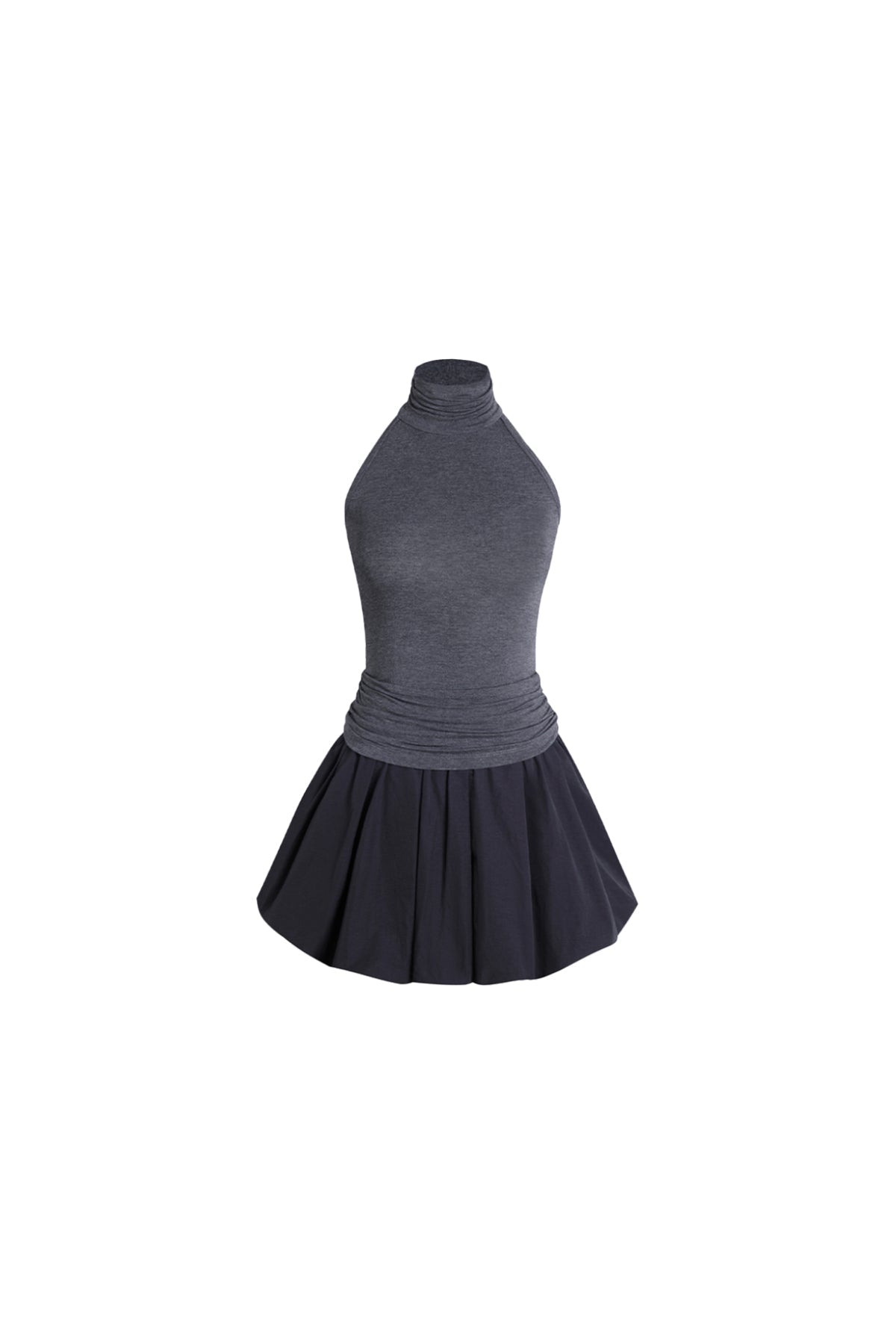 YJ Halter Ruched Bubble Hem Mini Dress In Black