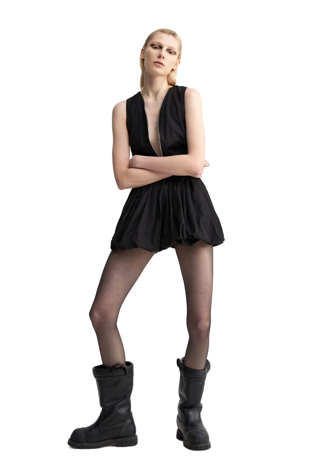 YJ Black Pleated Puffy Dress