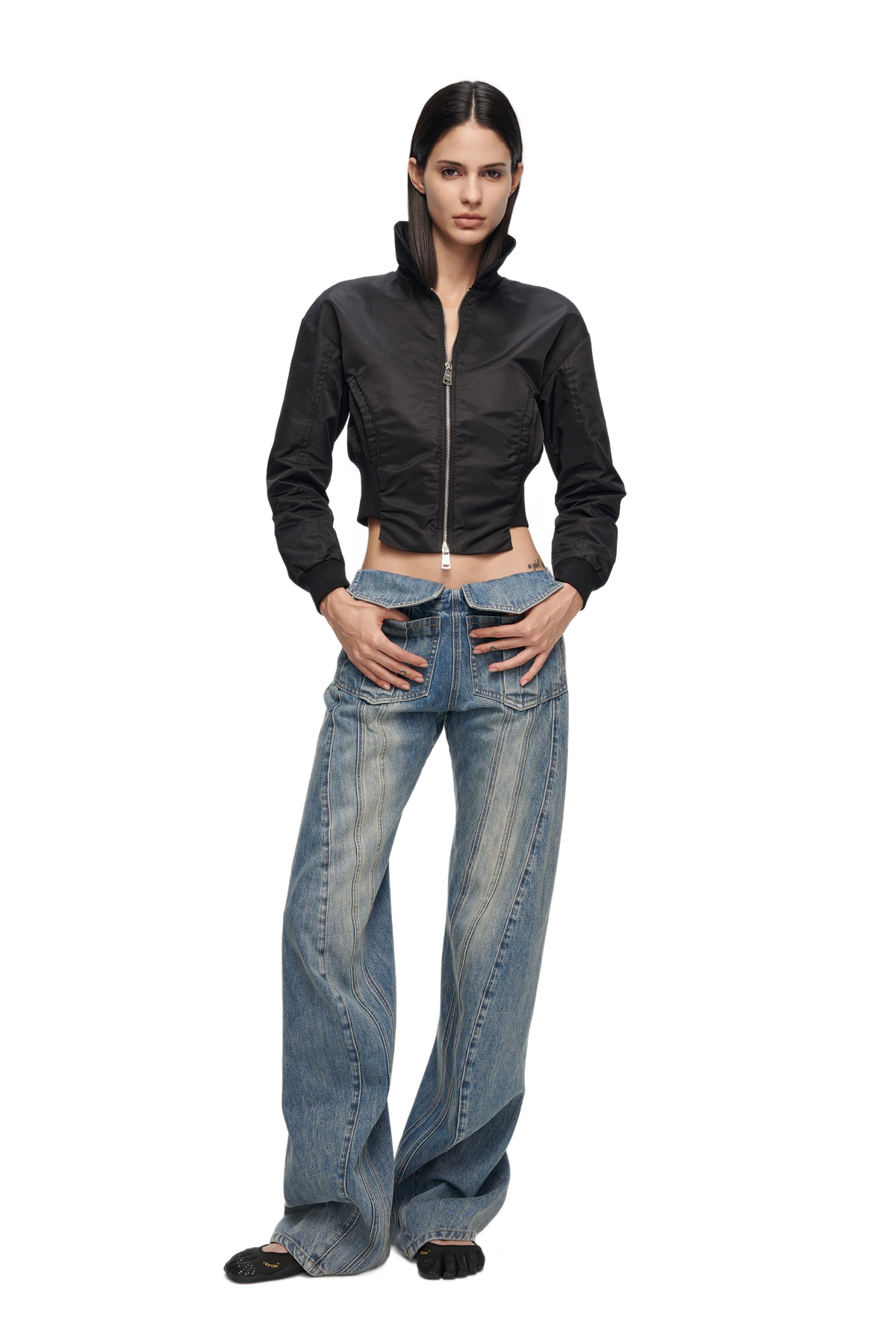 YJ Washed Deconstructed Wide-Leg Jeans