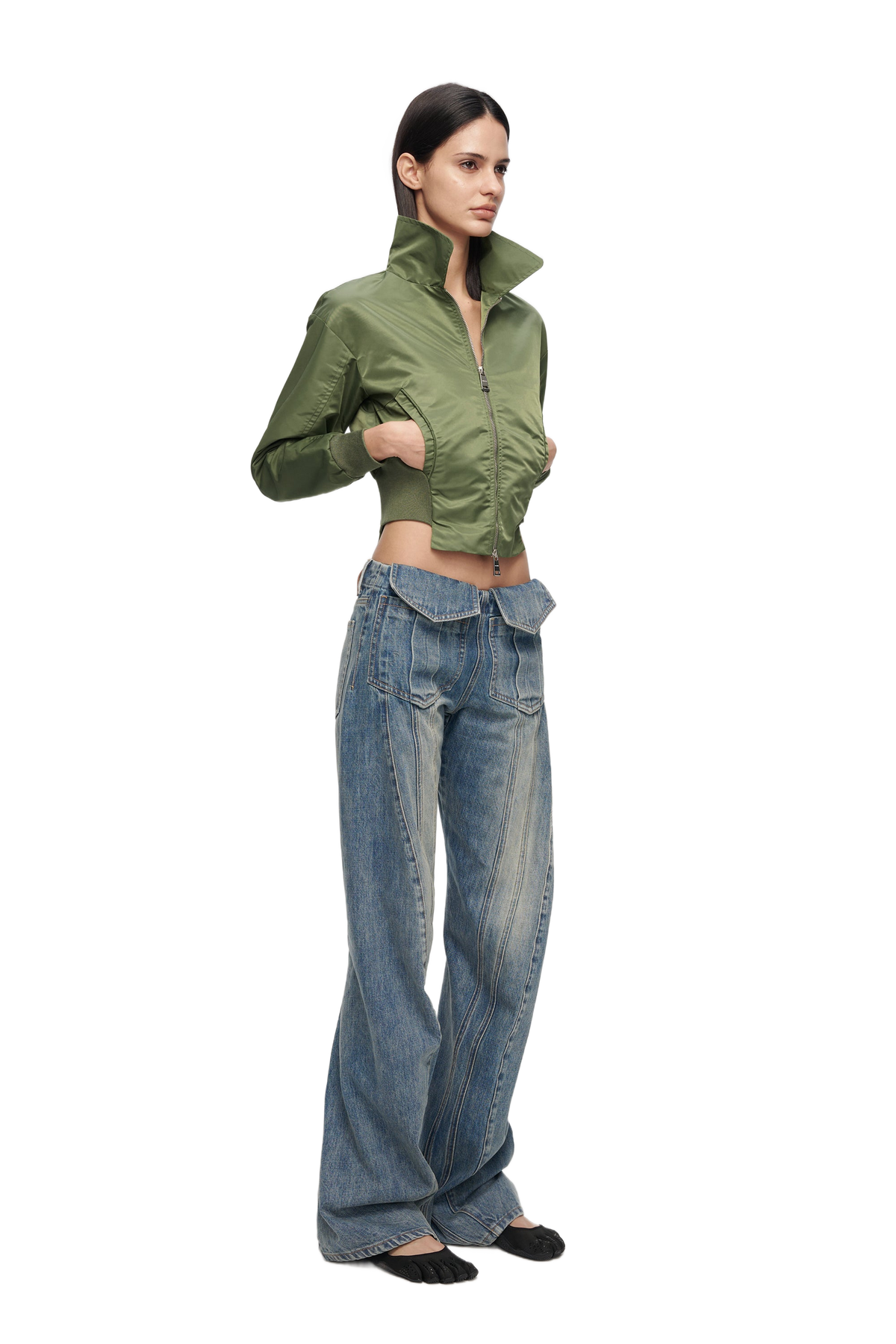 YJ Collared Double Zip Jacket In Green