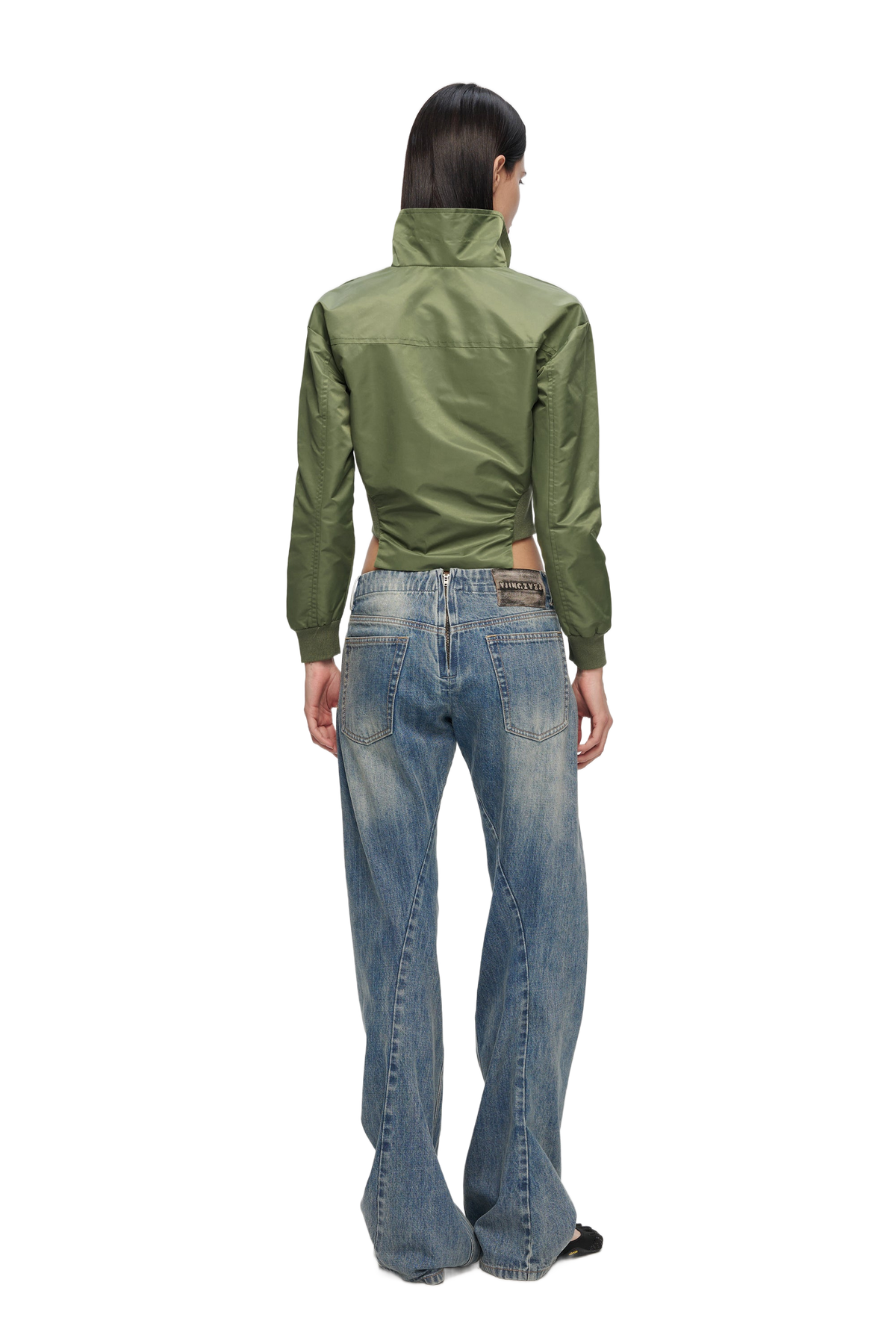 YJ Collared Double Zip Jacket In Green