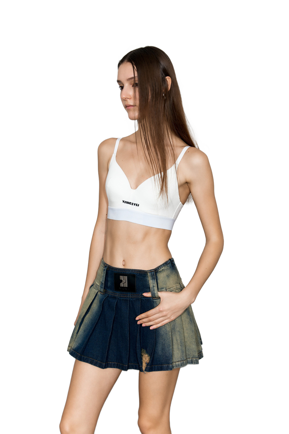 YJ Gradient Pleated Denim Miniskirt