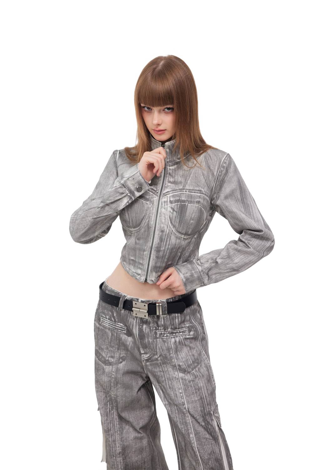 YJ Denim Corset Jacket In Scrawl