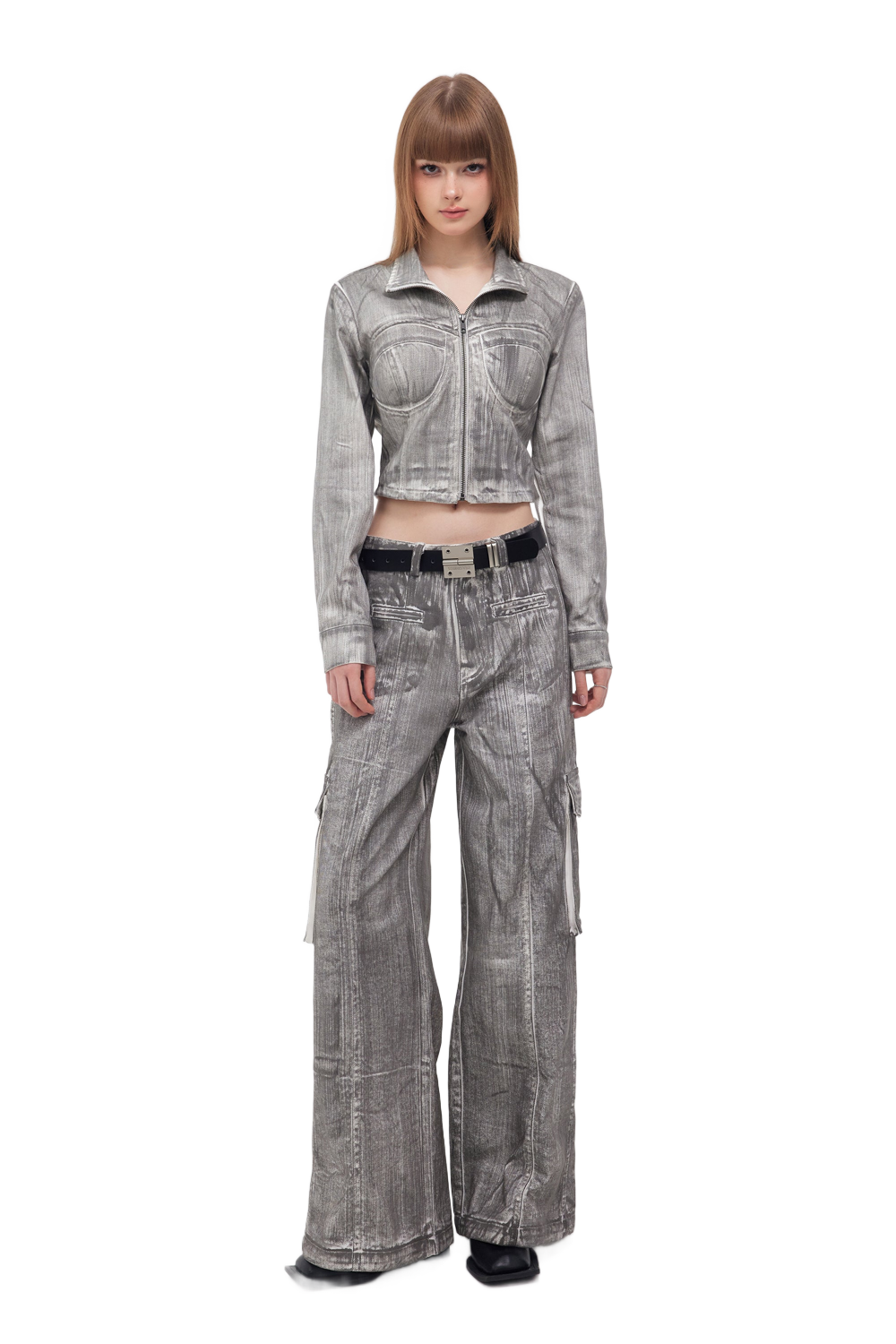 YJ Denim Corset Jacket In Scrawl