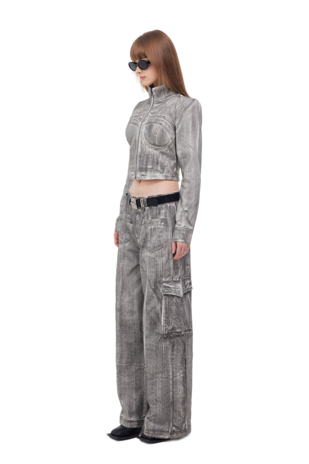 YJ Denim Corset Jacket In Scrawl