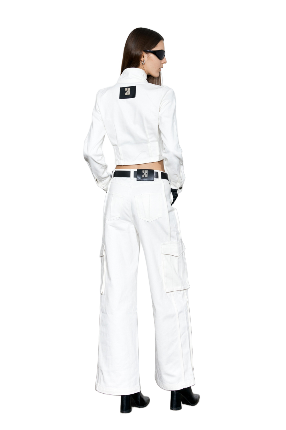 YJ White Wide-Leg Cargo Jeans
