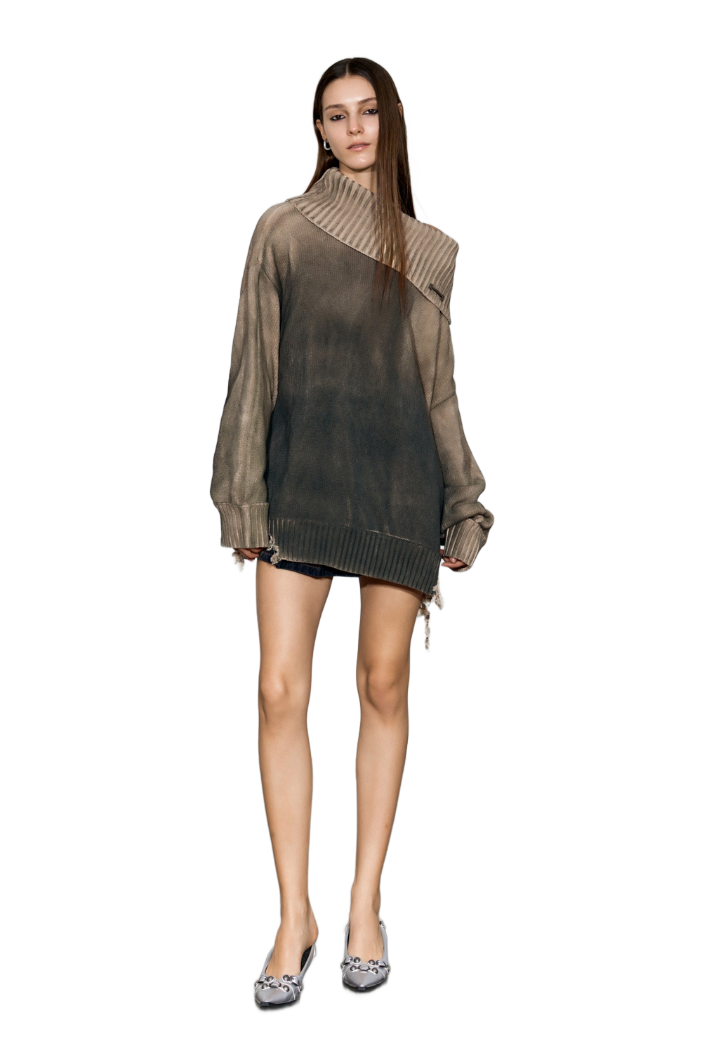 YJ Distressed Oversized Sweater In Dark Brown