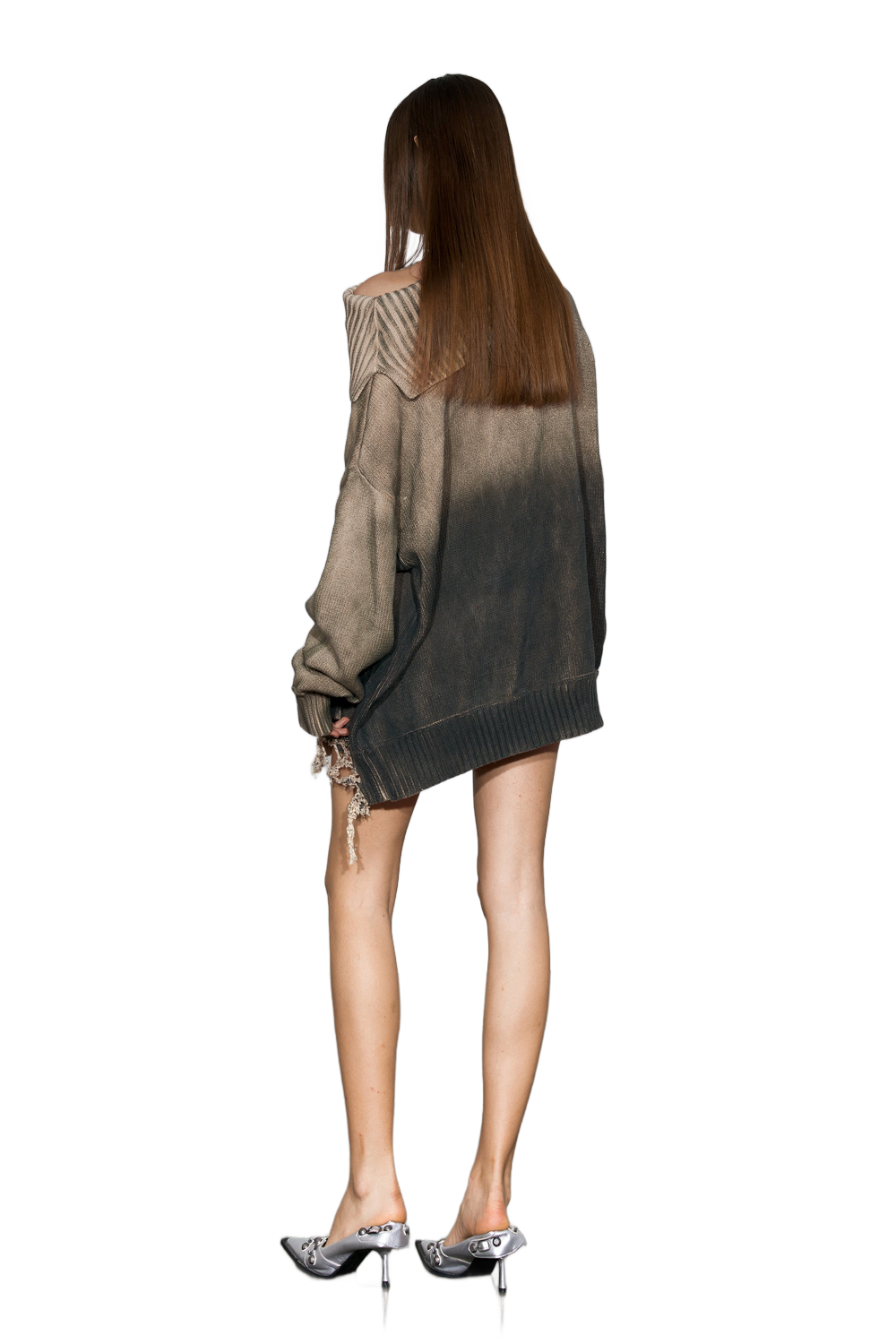 YJ Distressed Oversized Sweater In Dark Brown