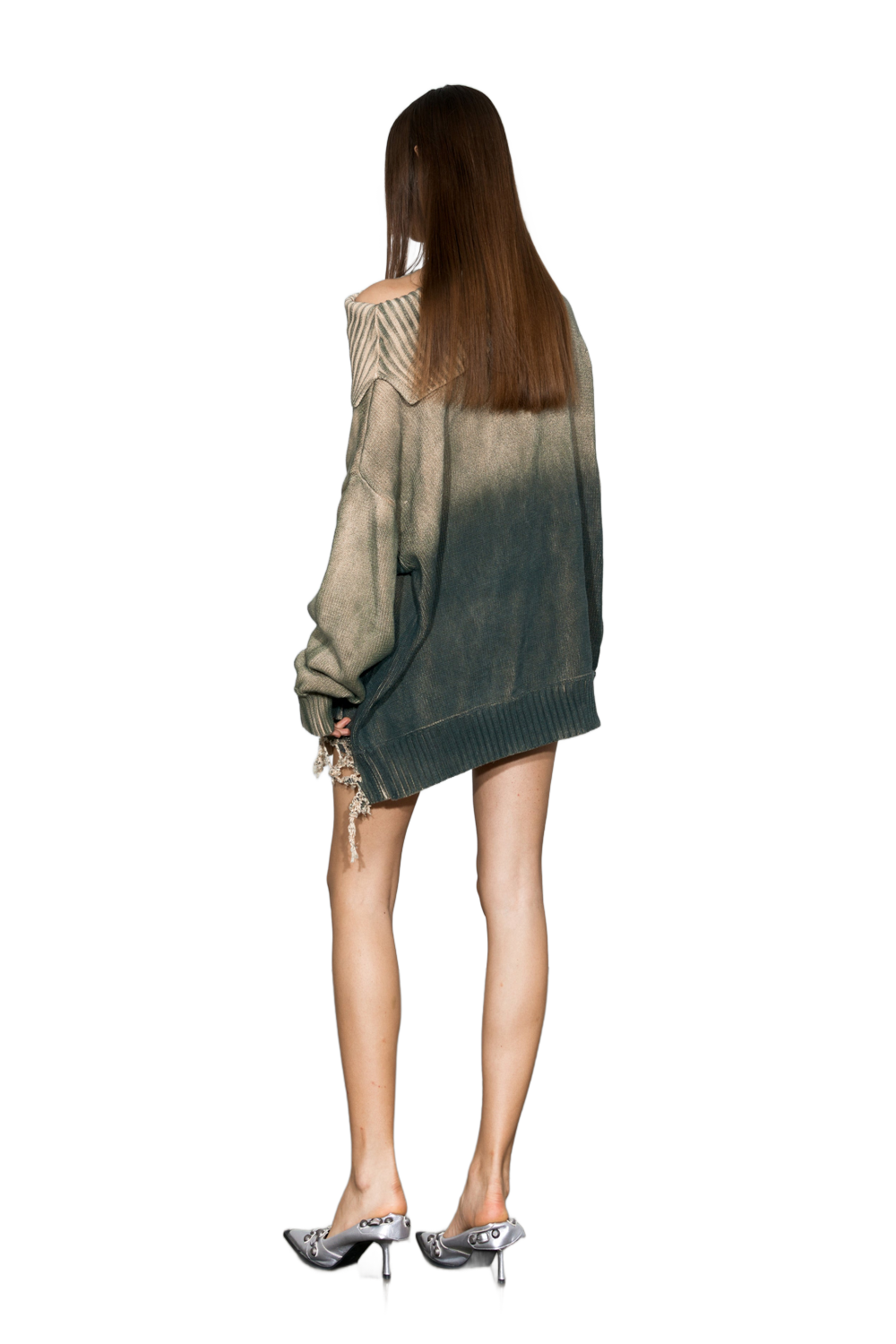YJ Distressed Oversized Sweater In Green