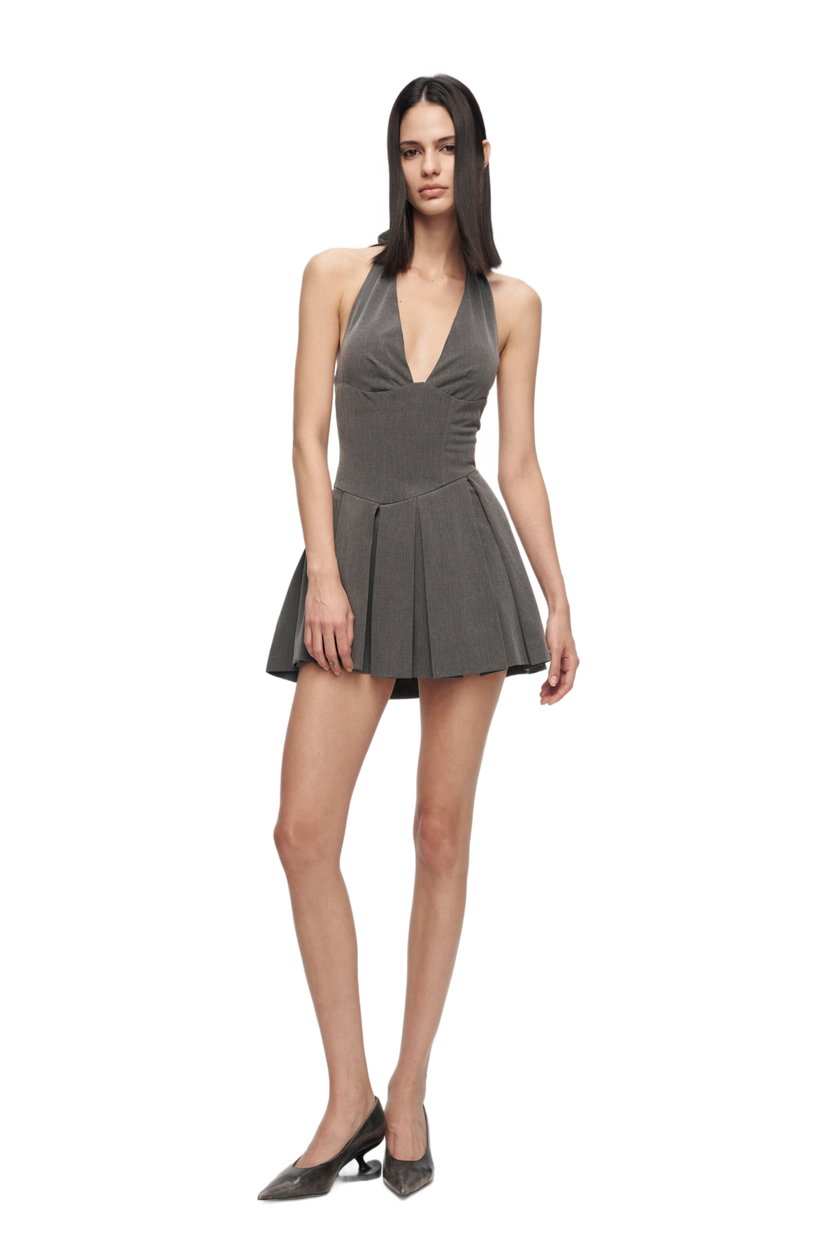 YJ Grey Halter Neck Lace-Up Mini Dress