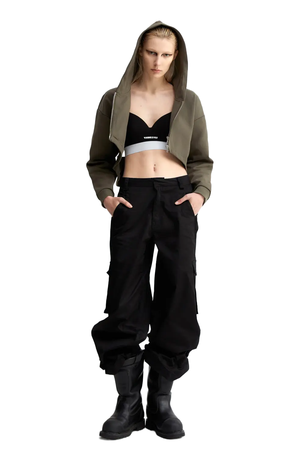 YJ Logo High Waist Jacket In Army Green