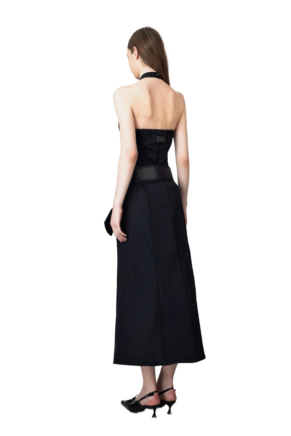 YJ Nylon Halter Midi Dress