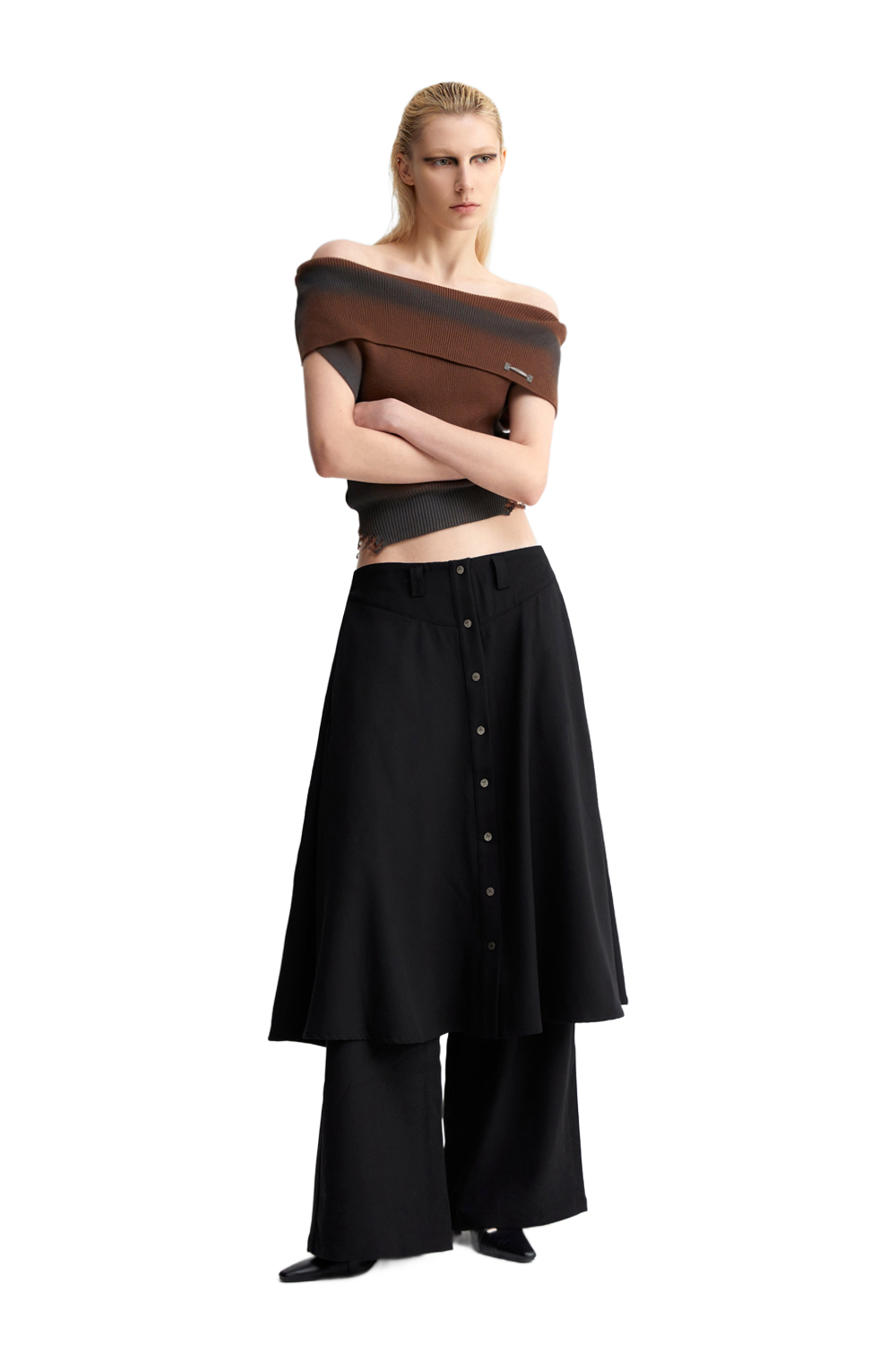 YJ One Shoulder Knit Top In Brown