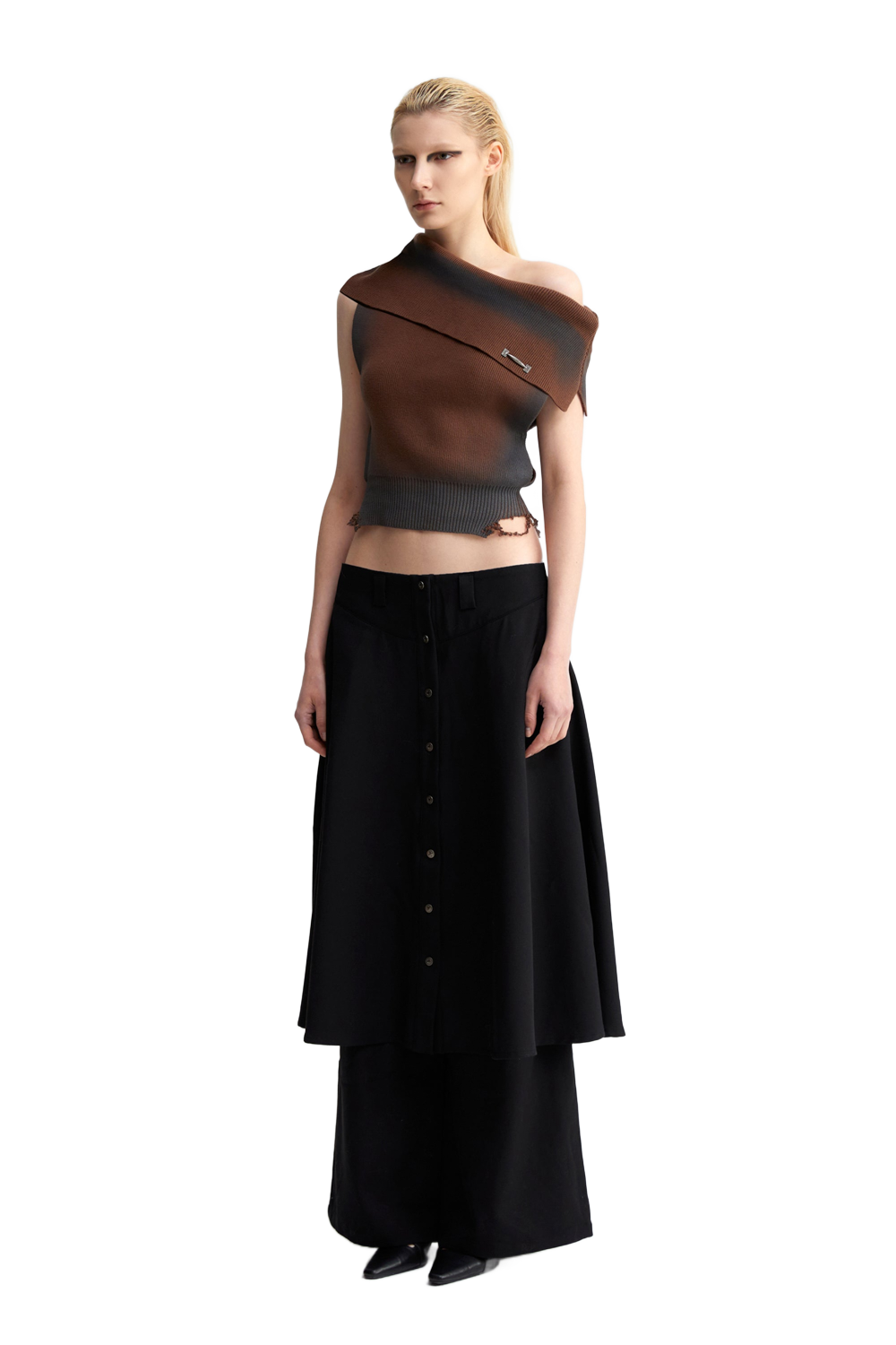 YJ One Shoulder Knit Top In Brown