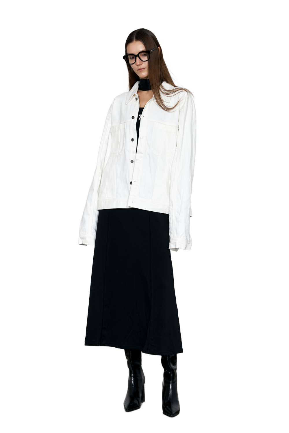 YJ Oversized Denim Jacket In White