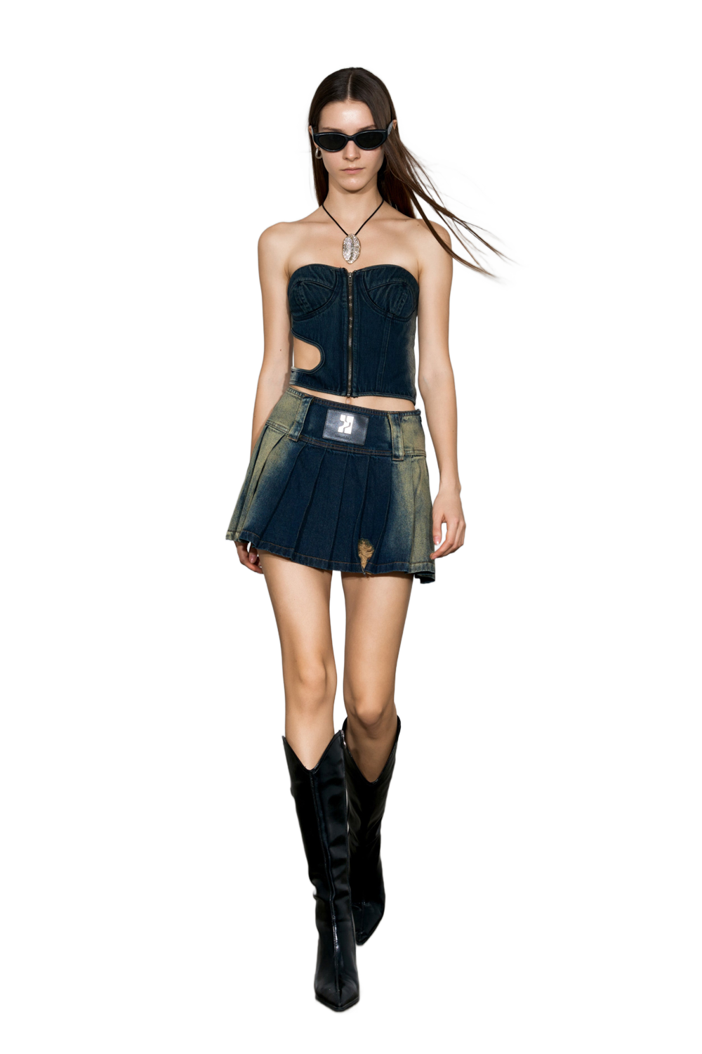 YJ Cut-Out Denim Tube Top