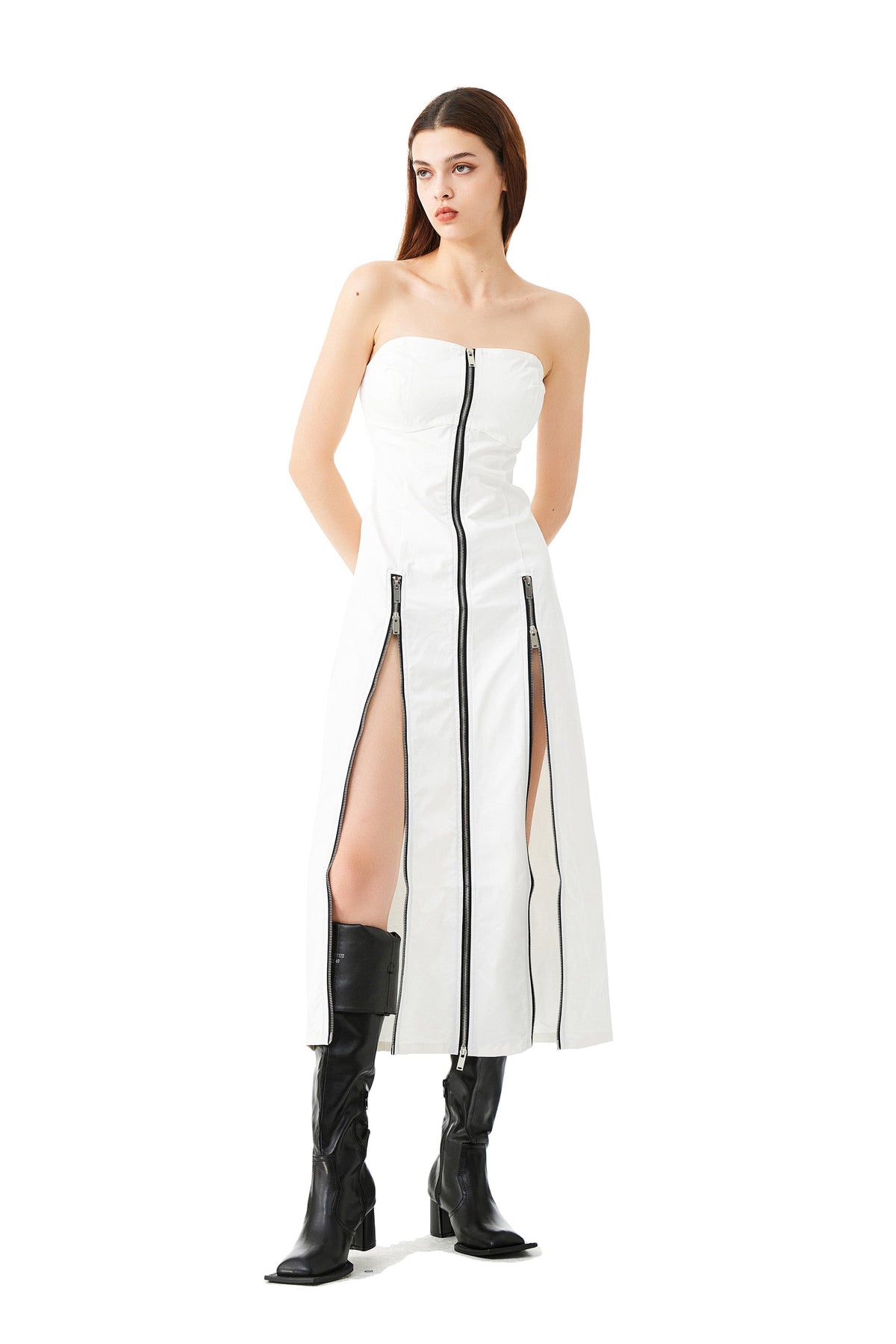 YJ Tube Zipper Dress In White