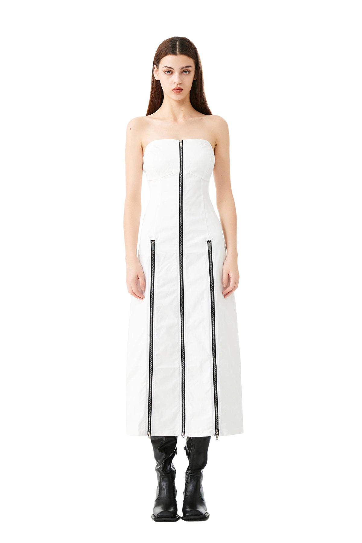 YJ Tube Zipper Dress In White