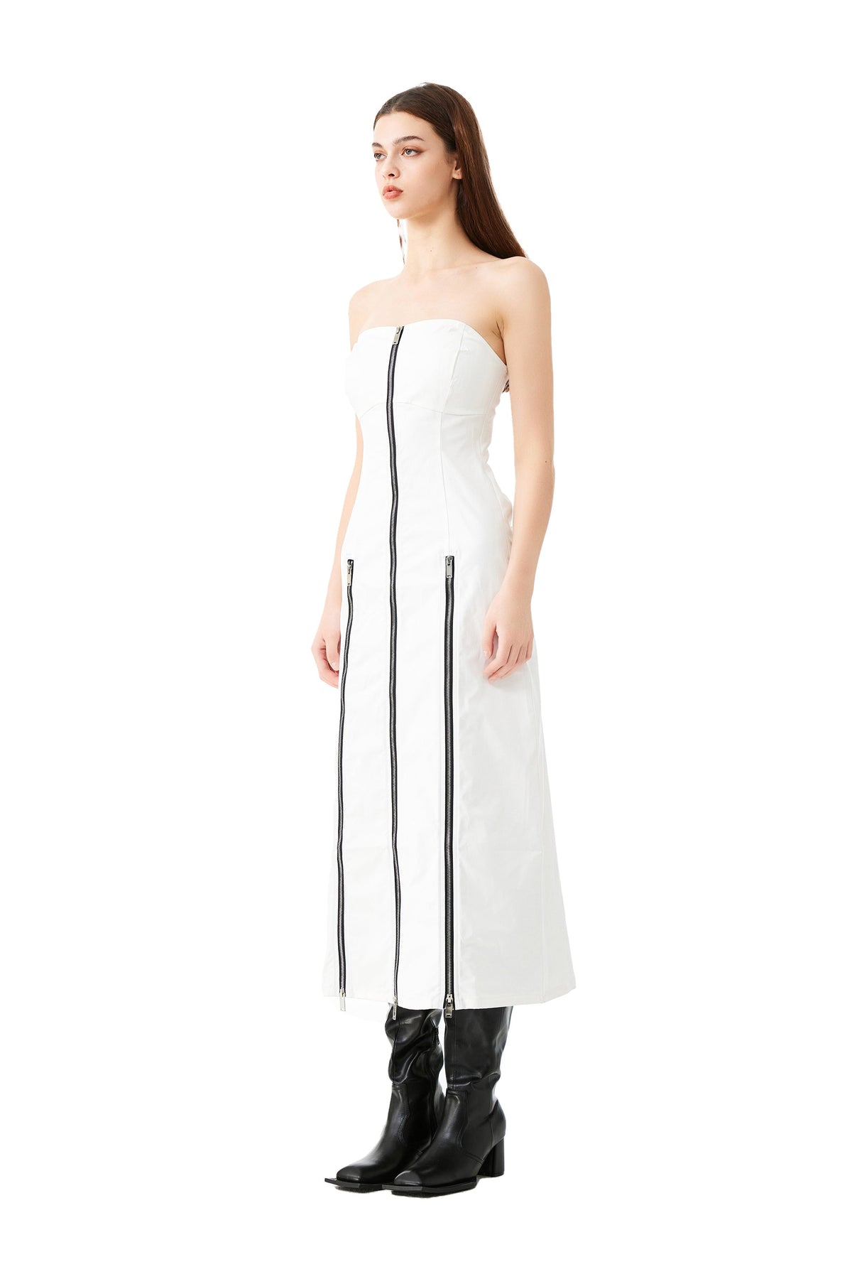 YJ Tube Zipper Dress In White