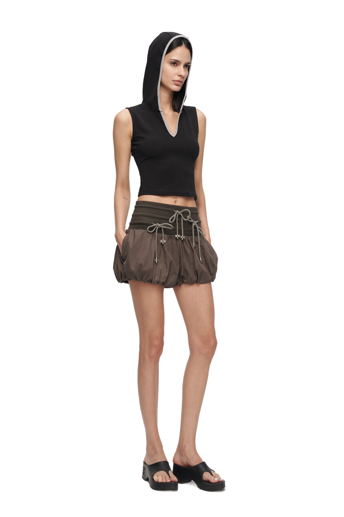 YJ High-Waisted Bow Pantskirt In Taupe Gray