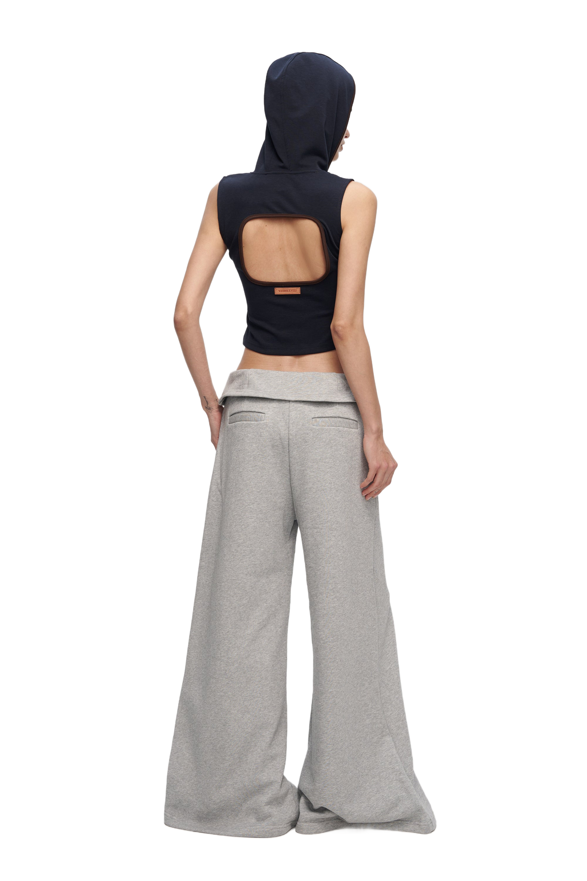 YJ Double-Layer Collar Wide-Leg Pants In Gray