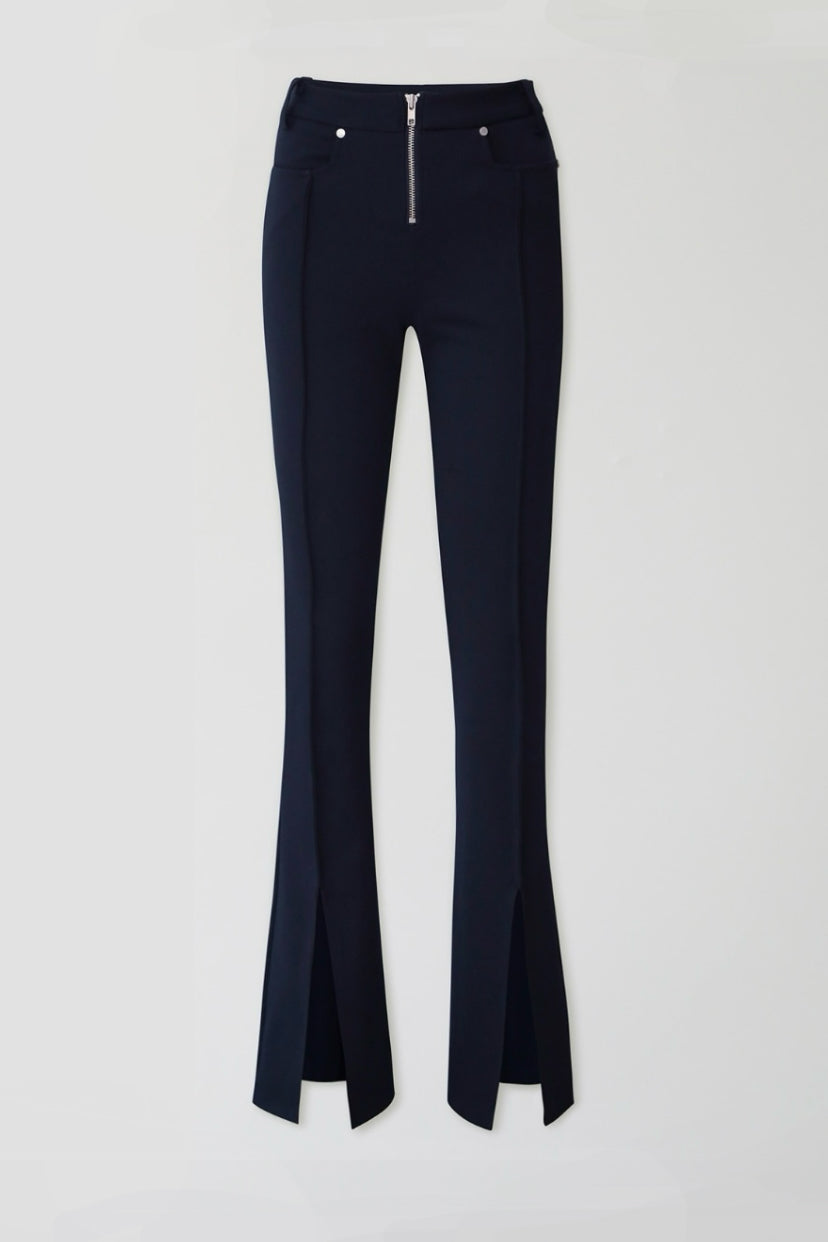 YUSE FRONT SLIT SLIM BOOTS CUT PANTS - NAVY