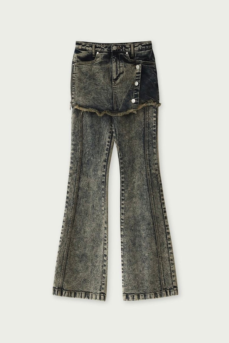 YUSE SKIRT LAYERED BOOTS CUT DENIM PANTS - VINTAGE INDIGO