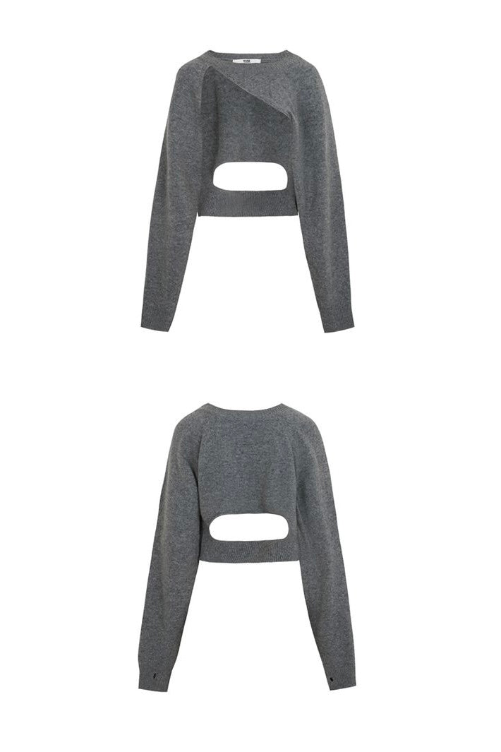 YUSE CASHMERE SIGNATURE UNBALANCE BOLERO KNIT TOP - GRAY