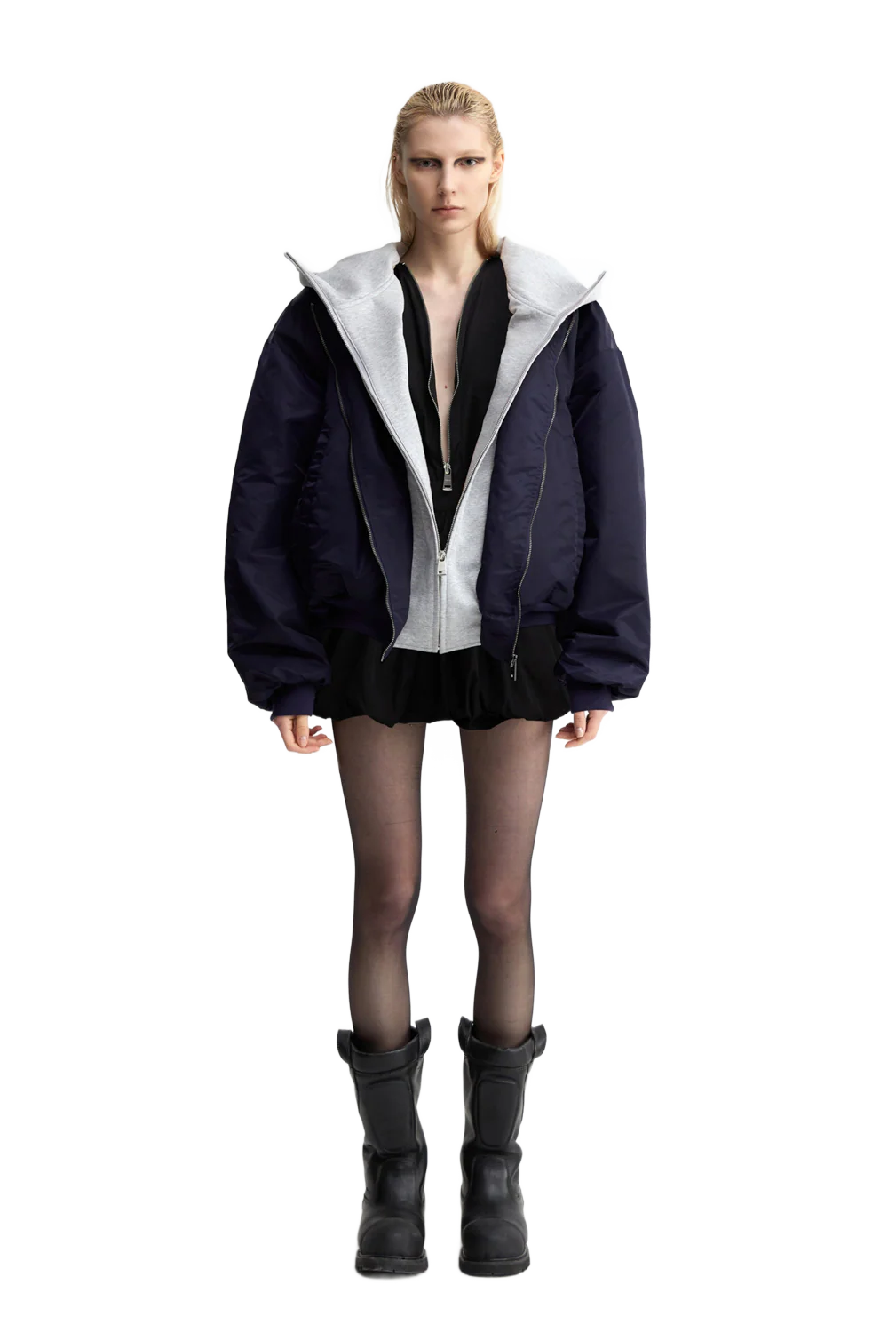 OVERSIZED BOMBER JACKET IN BLUE 连帽棒球服-蓝