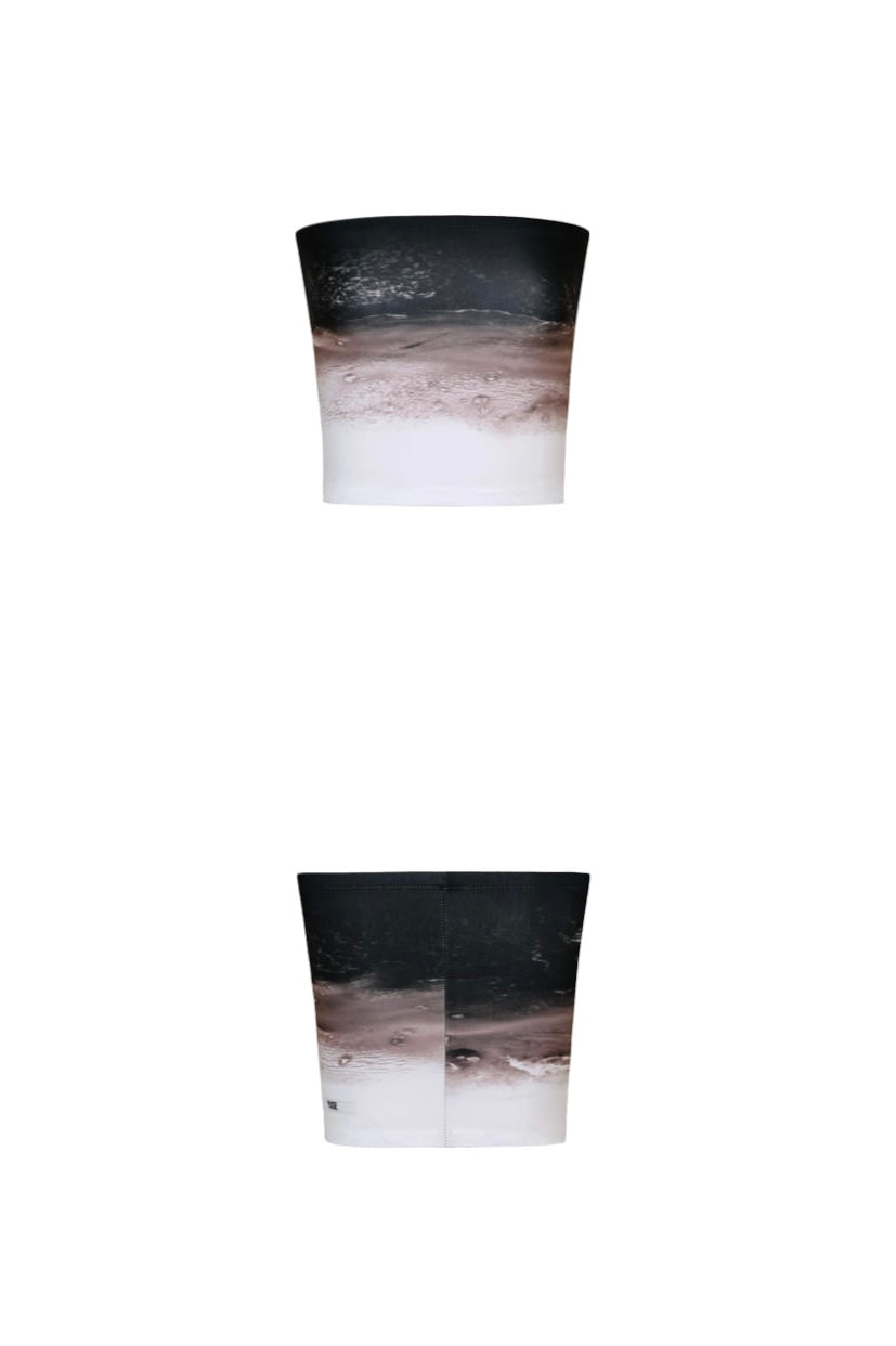 YUSE PRINTED TUBE TOP - BROWN WAVE