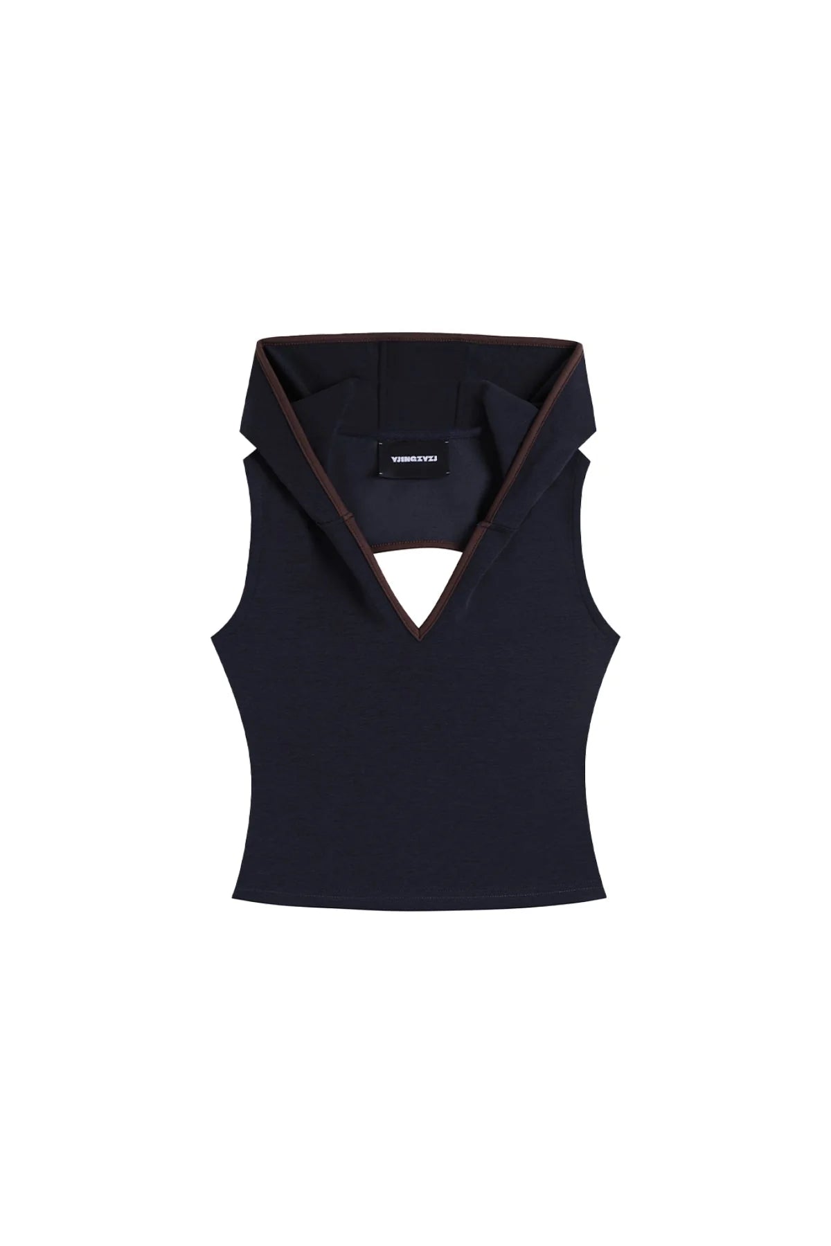V-CUTOUT HOODED SLEEVELESS TRIM TOP IN Dark blue 连帽露背上衣-蓝